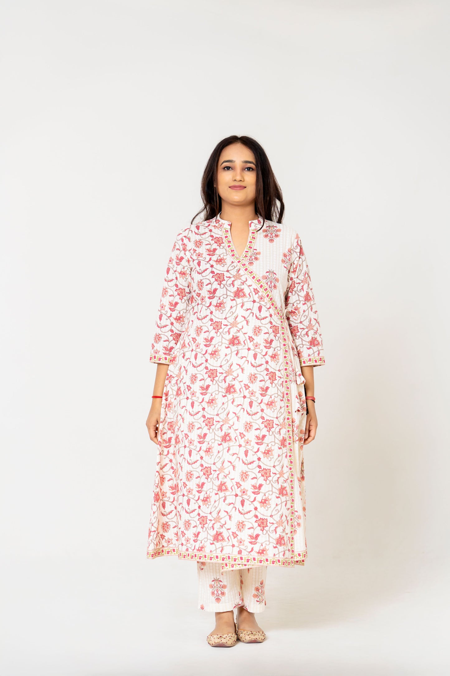 Elegant Off-White Floral Angrakha Kurta Set