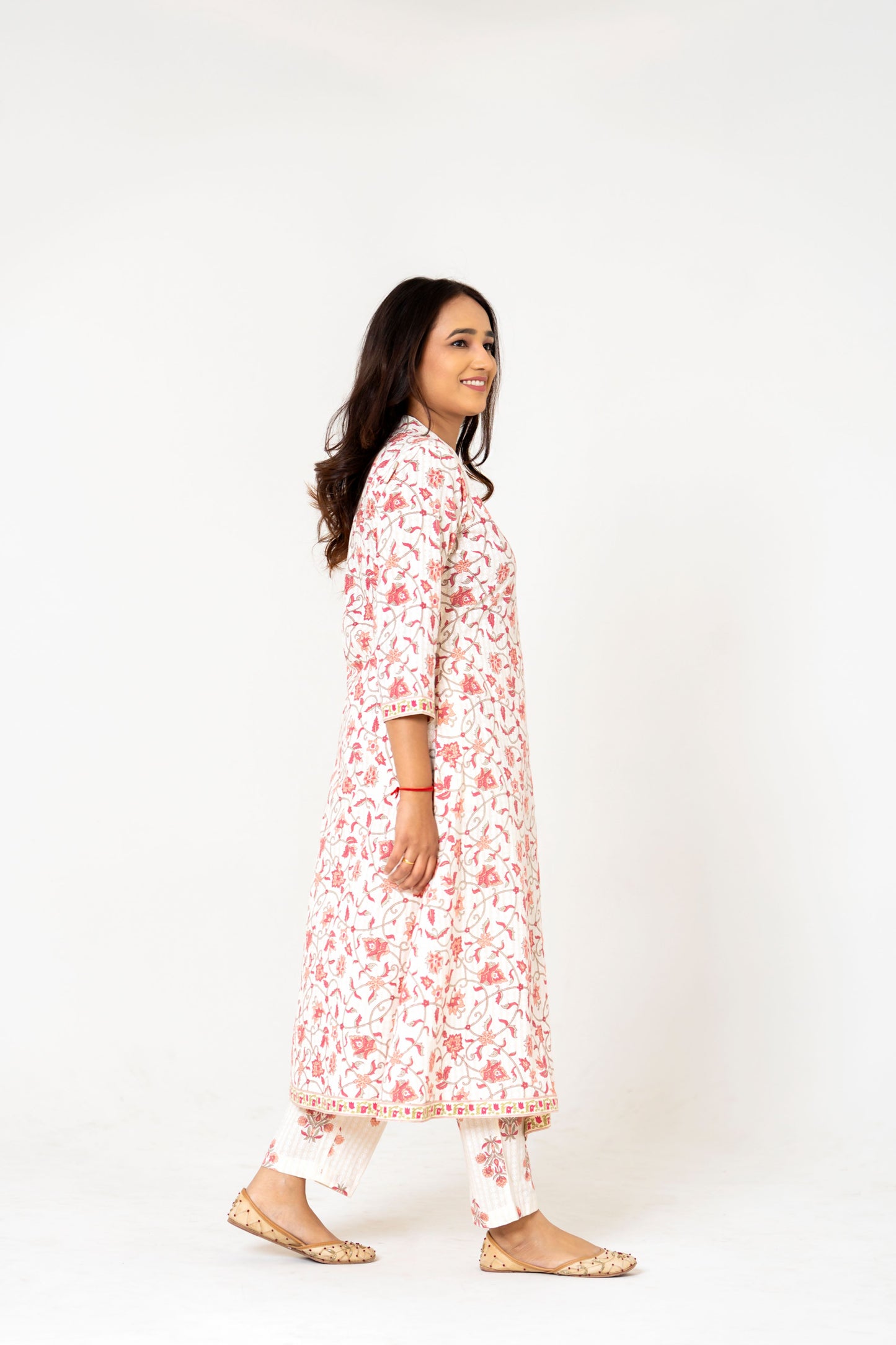 Elegant Off-White Floral Angrakha Kurta Set