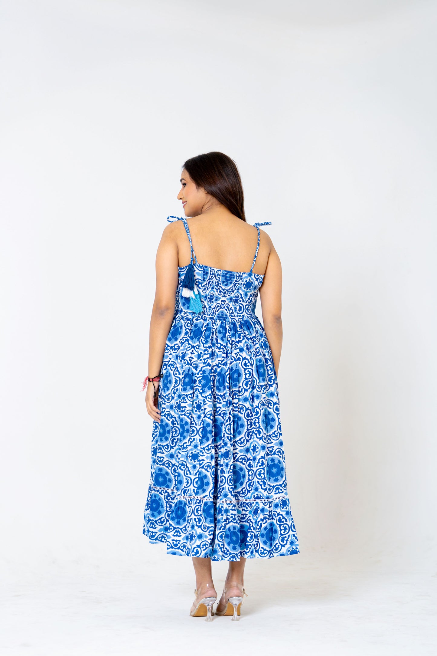 Mom & Daughter Chic White & Blue Floral Midi Dress - Twinning in Style!