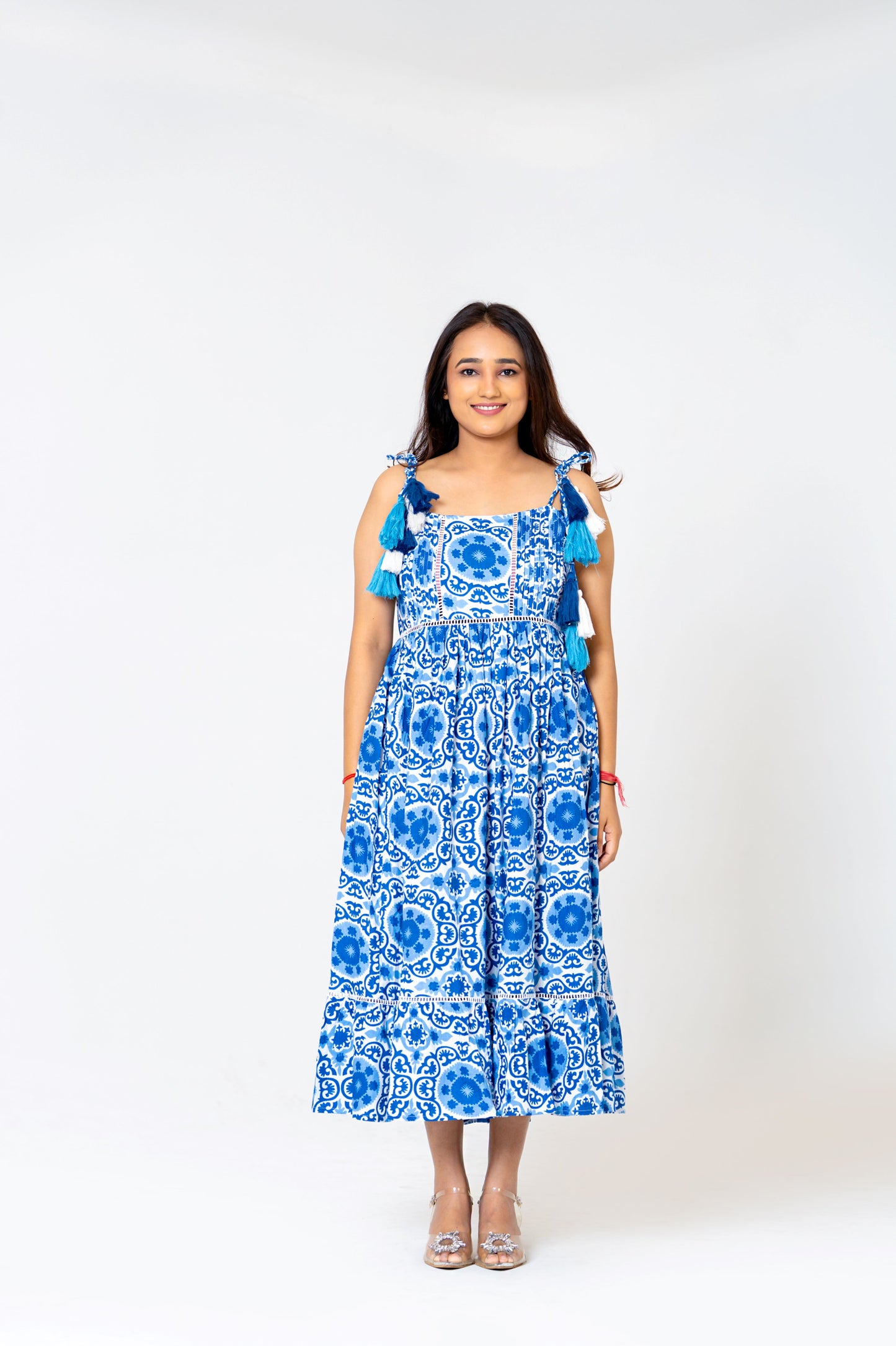 Mom & Daughter Chic White & Blue Floral Midi Dress - Twinning in Style!