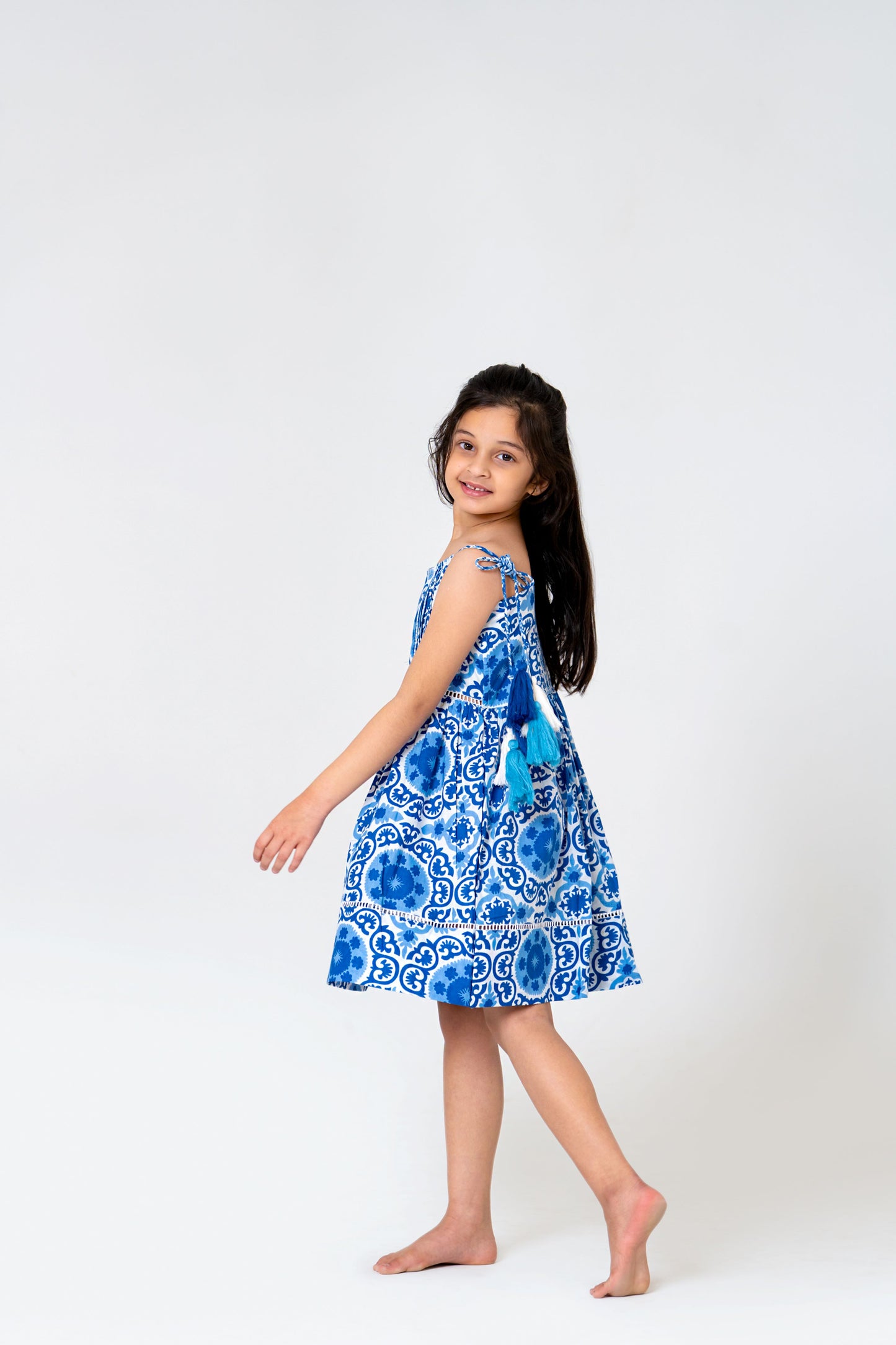 Chic White & Blue Floral Midi Dress