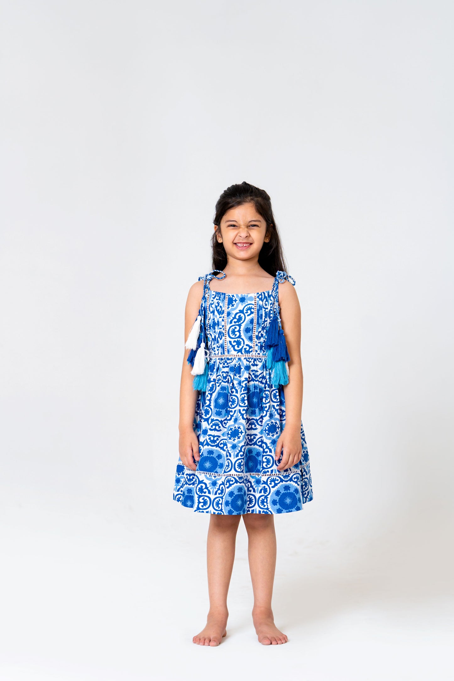 Chic White & Blue Floral Midi Dress