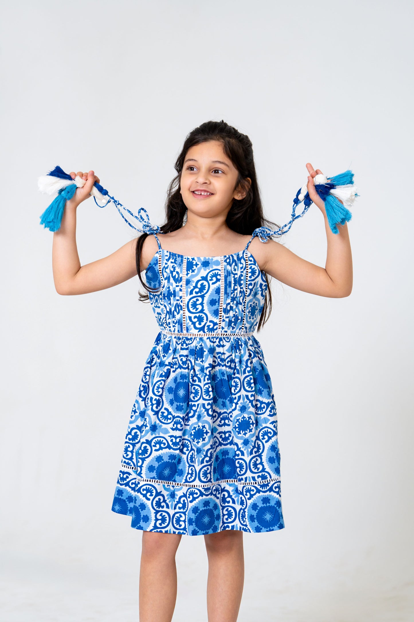 Chic White & Blue Floral Midi Dress