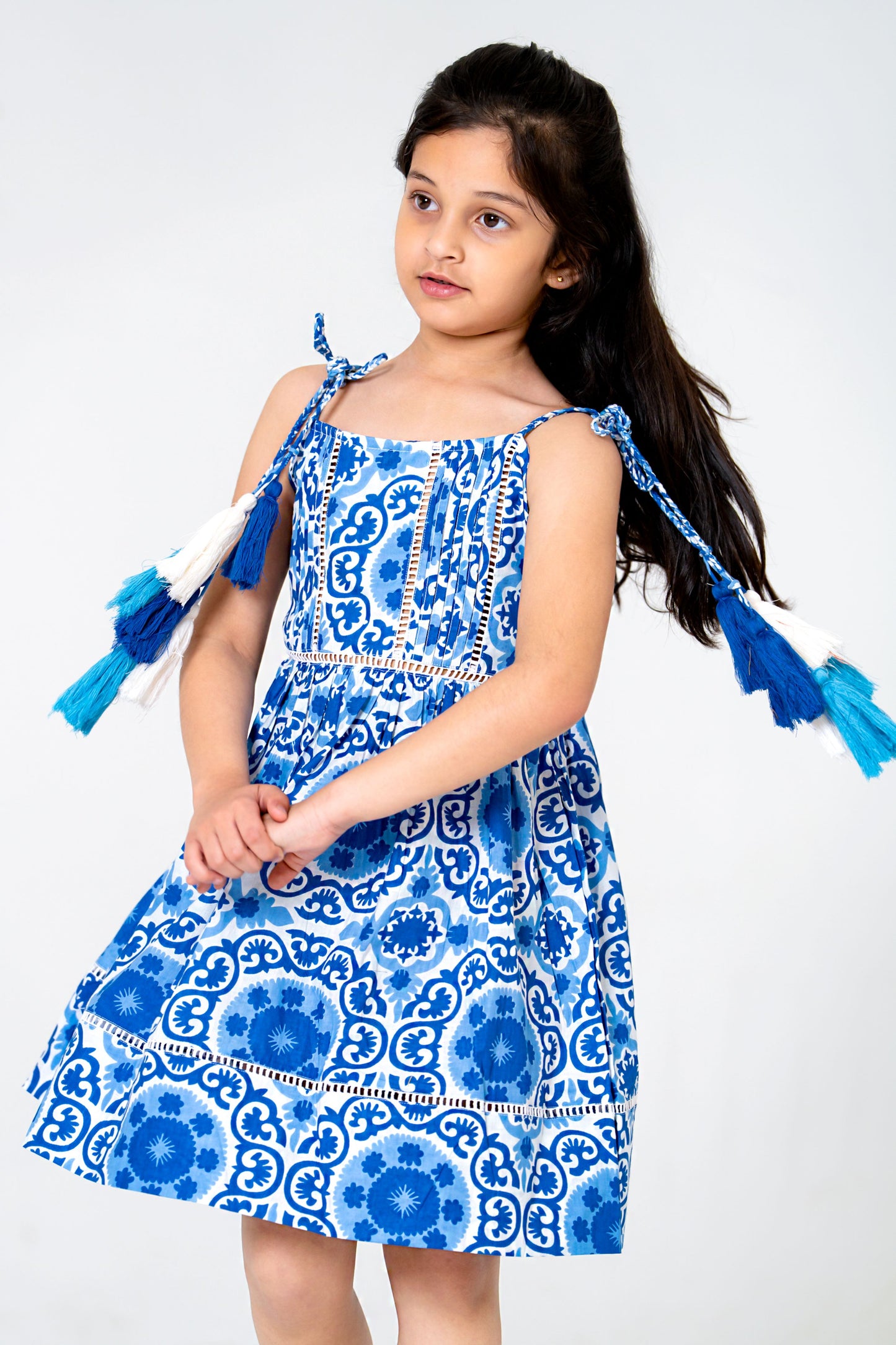 Chic White & Blue Floral Midi Dress