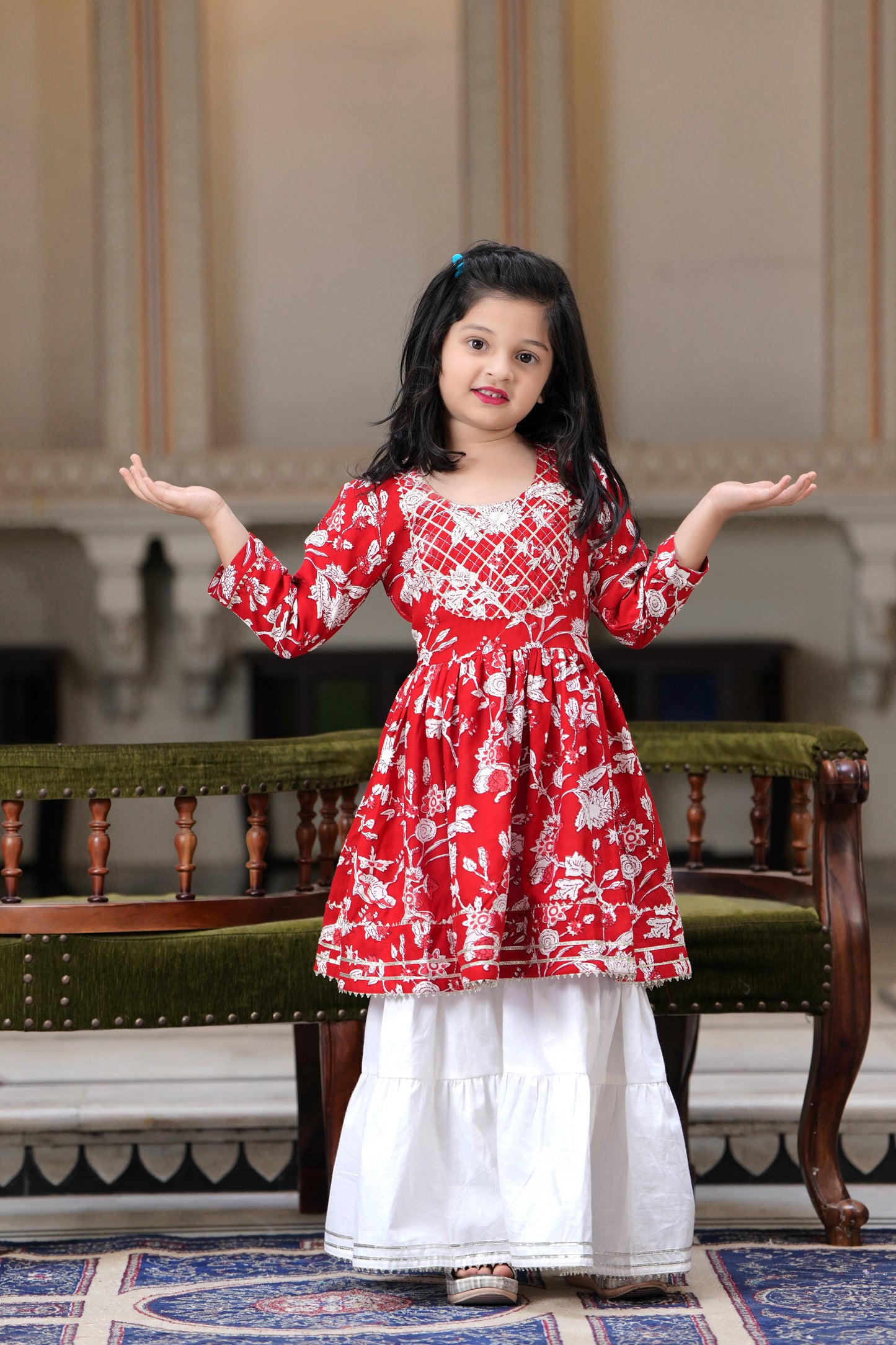 Red Flower 2-pc Suit Set for Girls