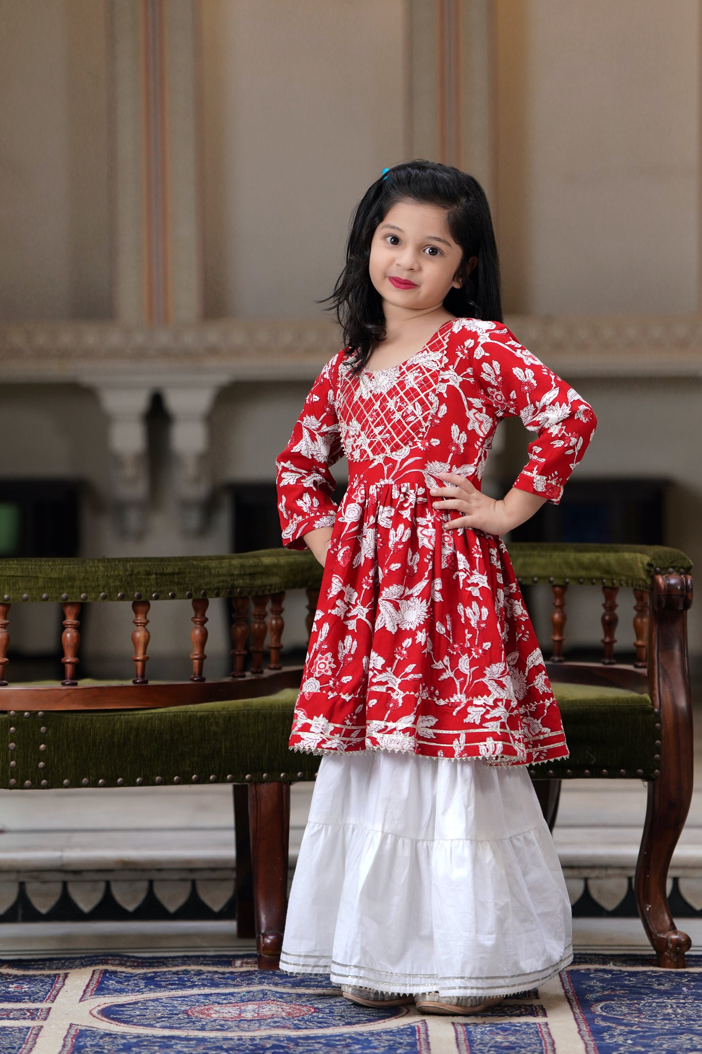 Red Flower 2-pc Suit Set for Girls