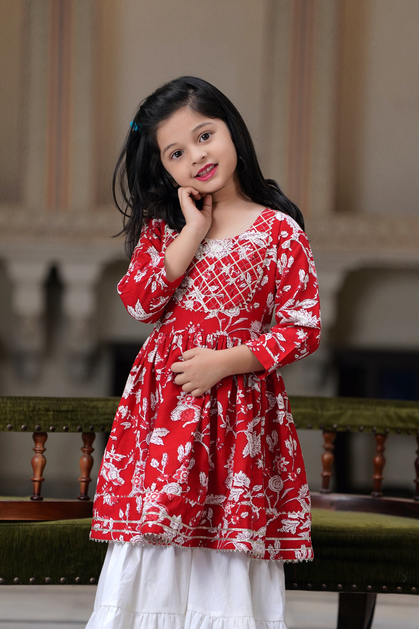 Red Flower 2-pc Suit Set for Girls