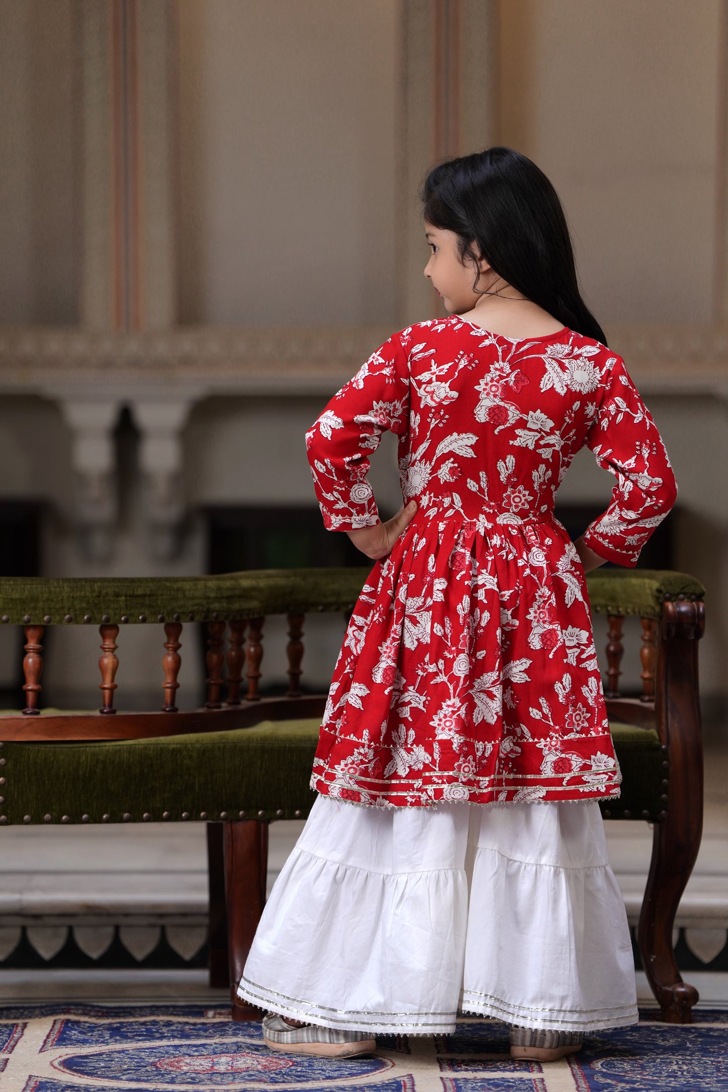 Red Flower 2-pc Suit Set for Girls