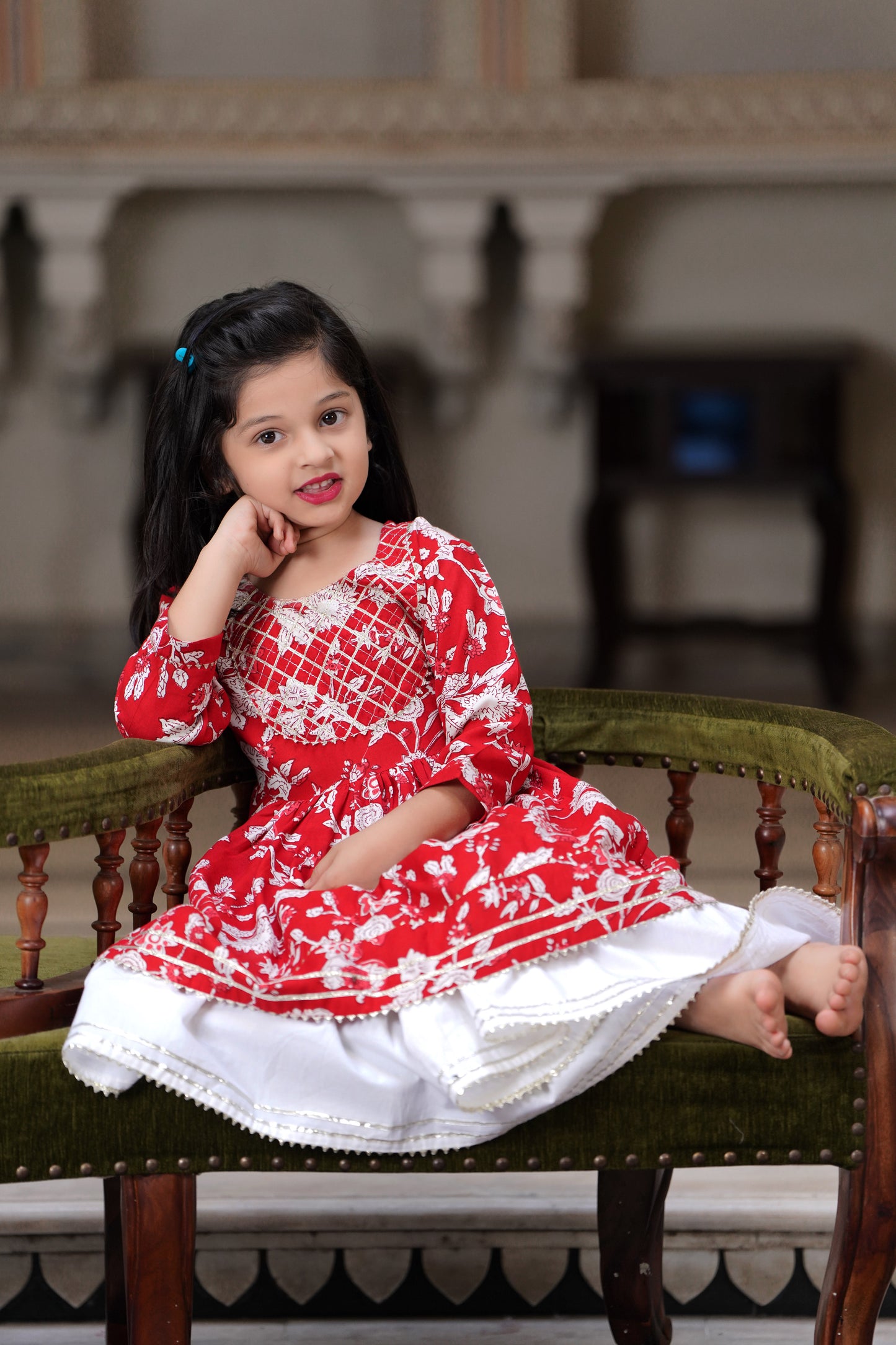 Red Flower 2-pc Suit Set for Girls