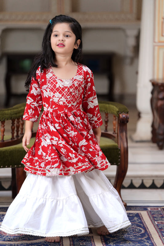 Red Flower 2-pc Suit Set for Girls
