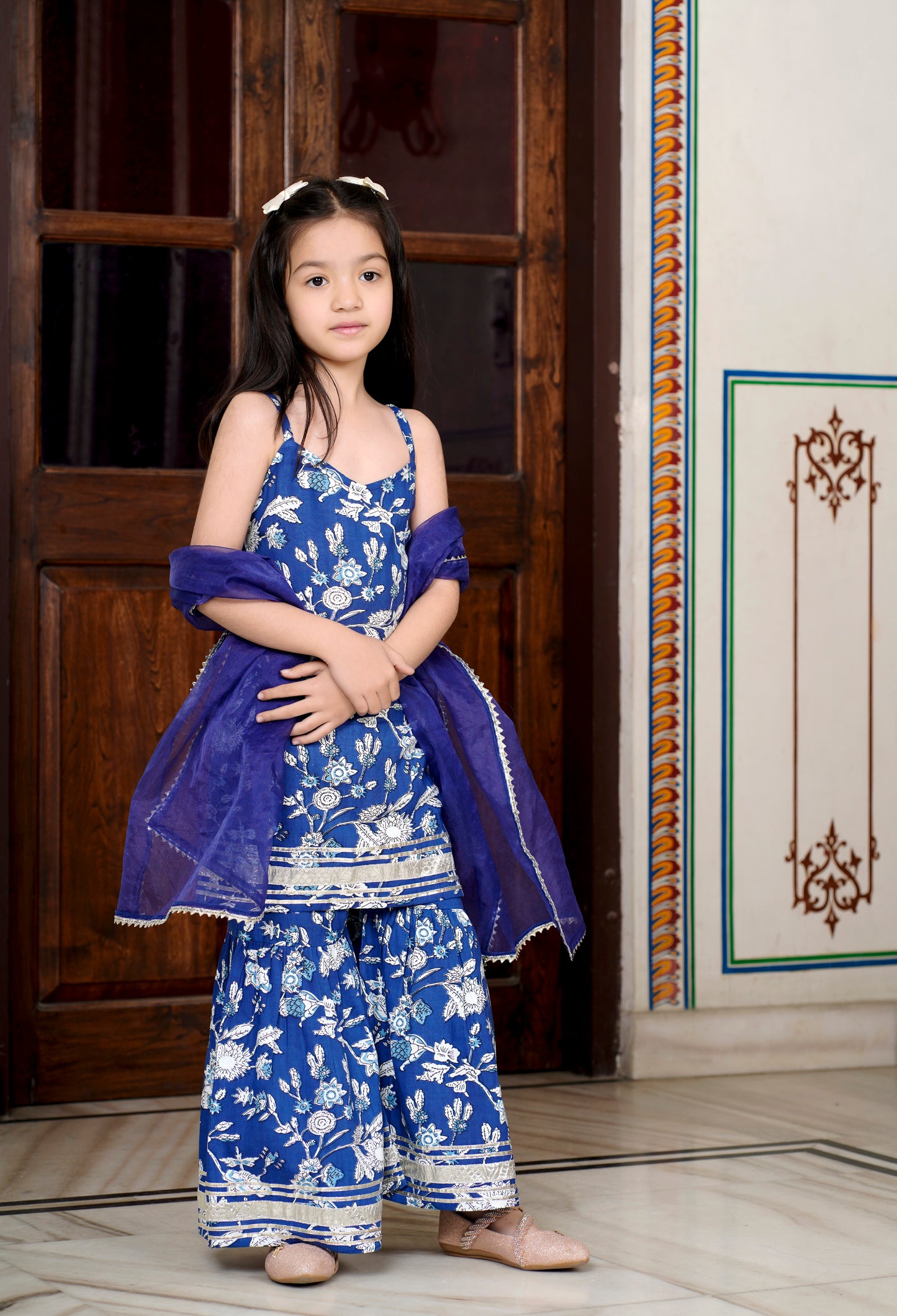 Blue Gota Work Sharara Set for Mum & Daughter - Twinning in Elegance
