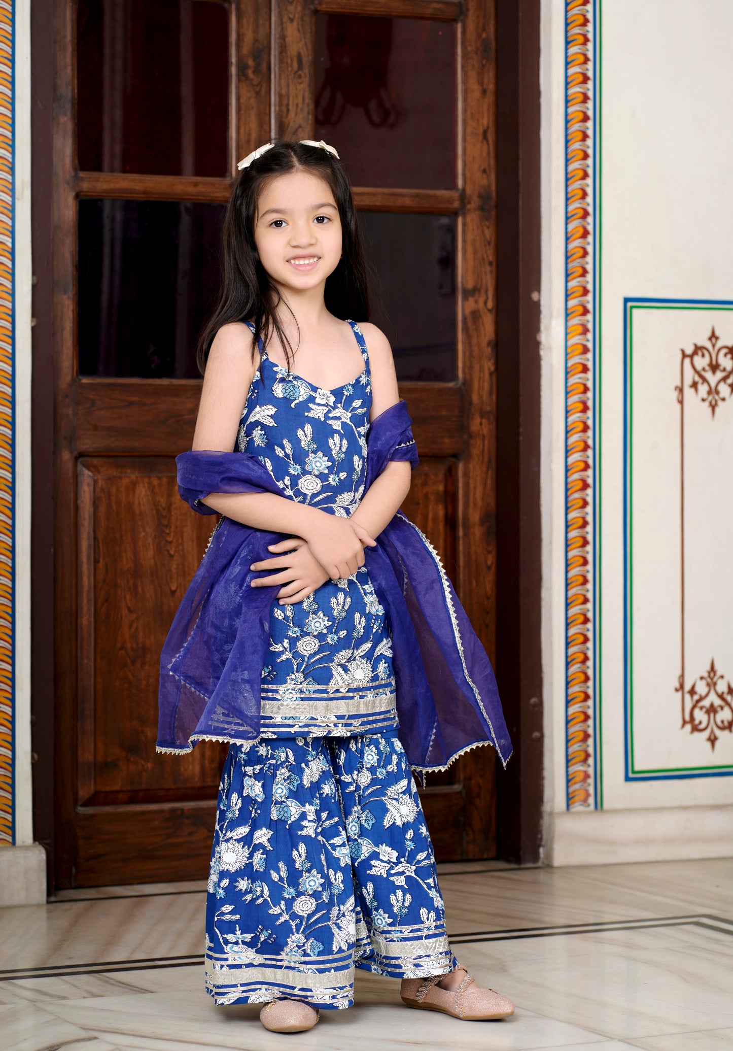 Blue Gota Work Sharara Set for Mum & Daughter - Twinning in Elegance