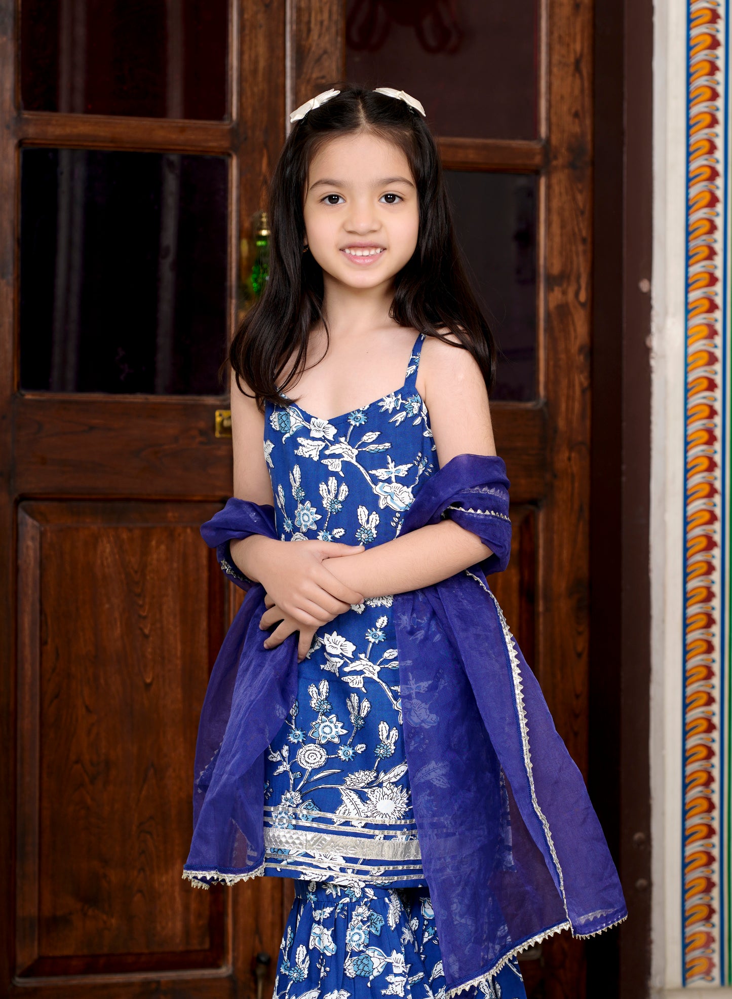 Blue Gota Work Sharara Set for Mum & Daughter - Twinning in Elegance