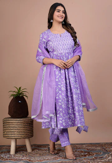 Lavender Gota Work Kurta Set for Mom & Daughter - Twinning in Elegance