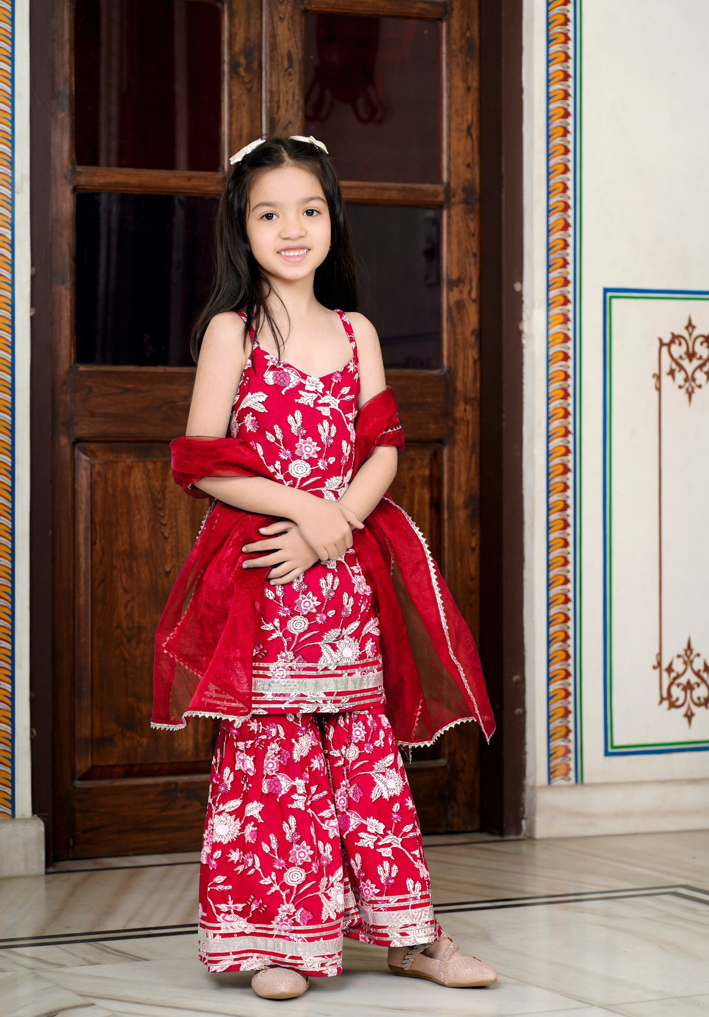Red Flower 3-pc Suit Set for Girls