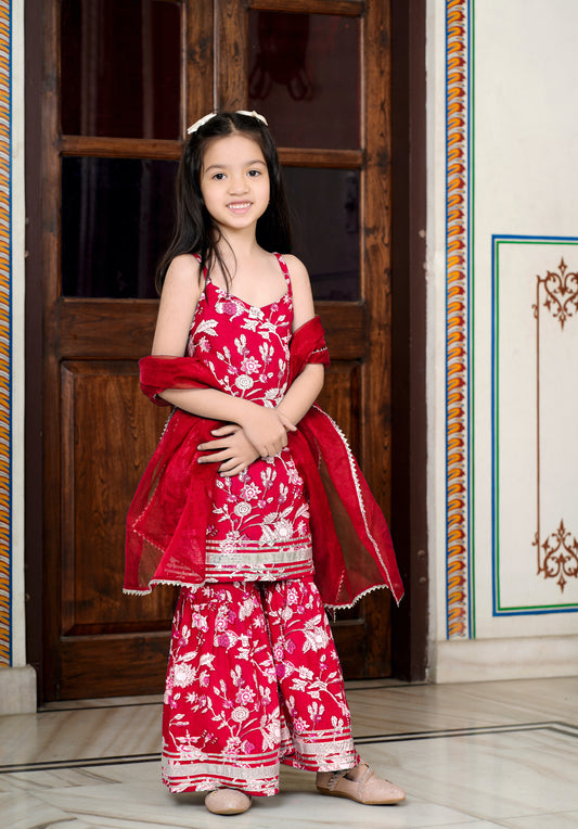 Red Flower 3-pc Suit Set for Girls