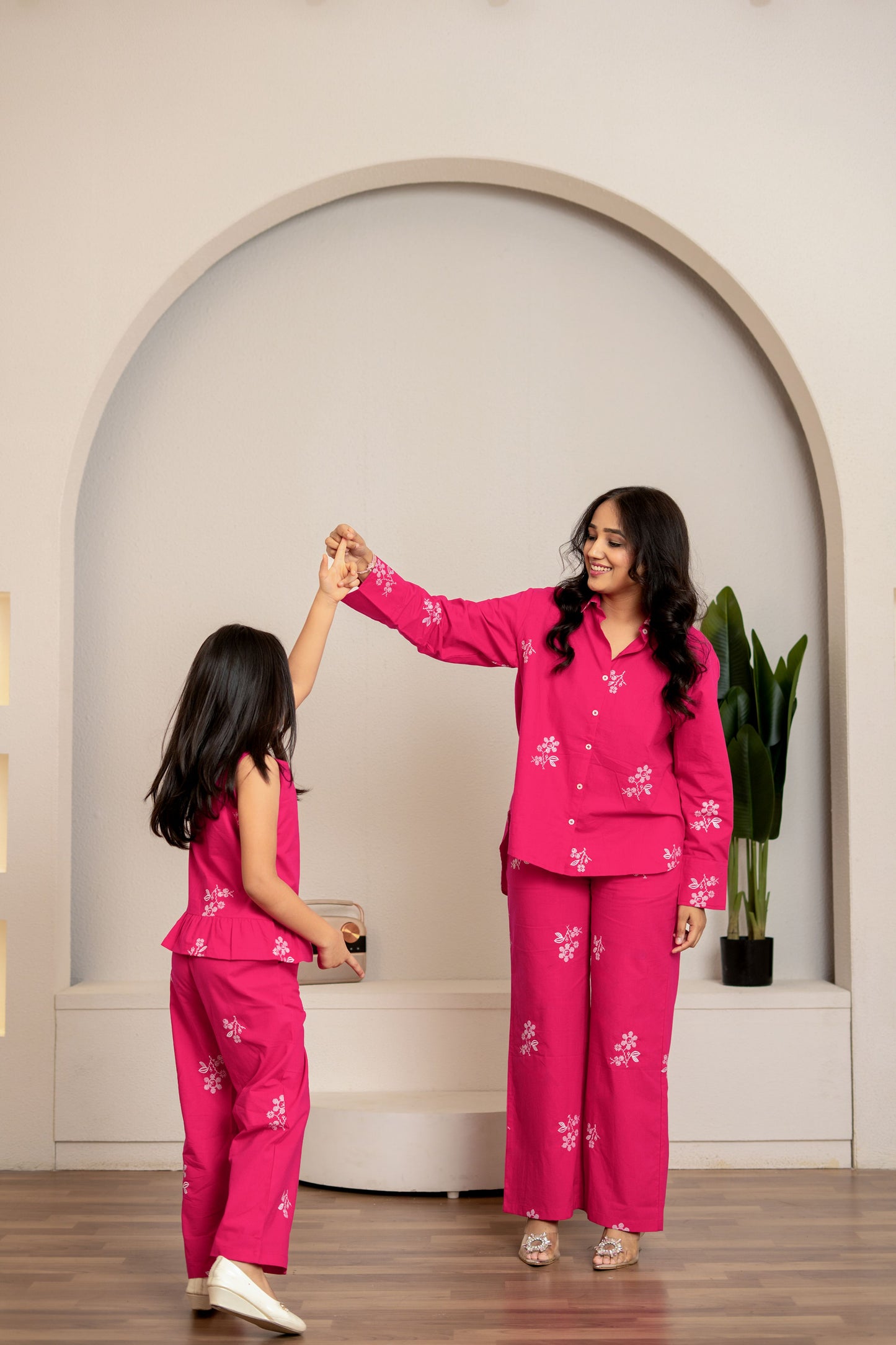 π©βπ§βπ Fuchsia Pink Embroidered Co-ord Set β For Mum & Mini! ππ©βπ§
