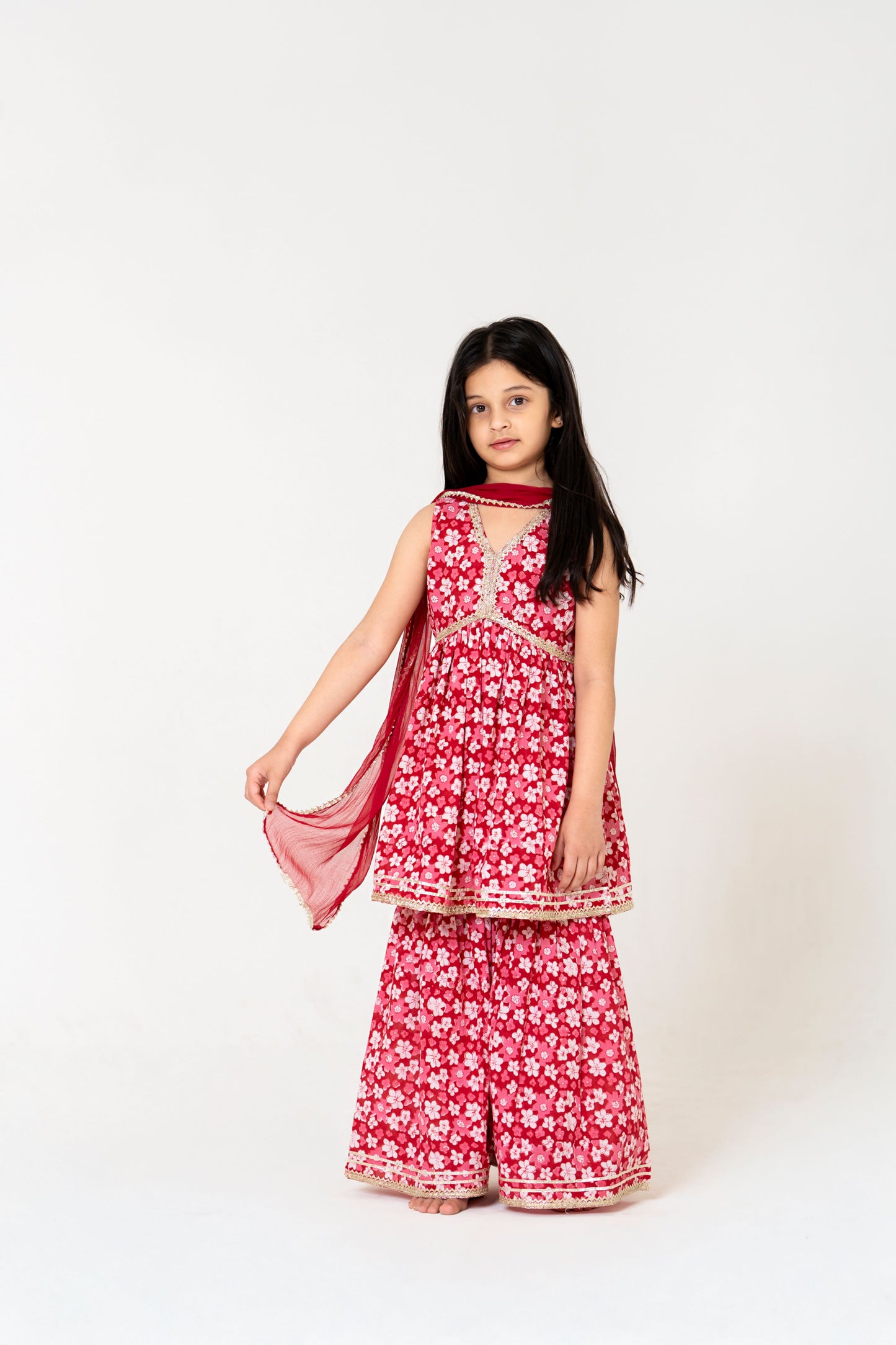 Radiant Red Jaipuri Kurti Sharara Set