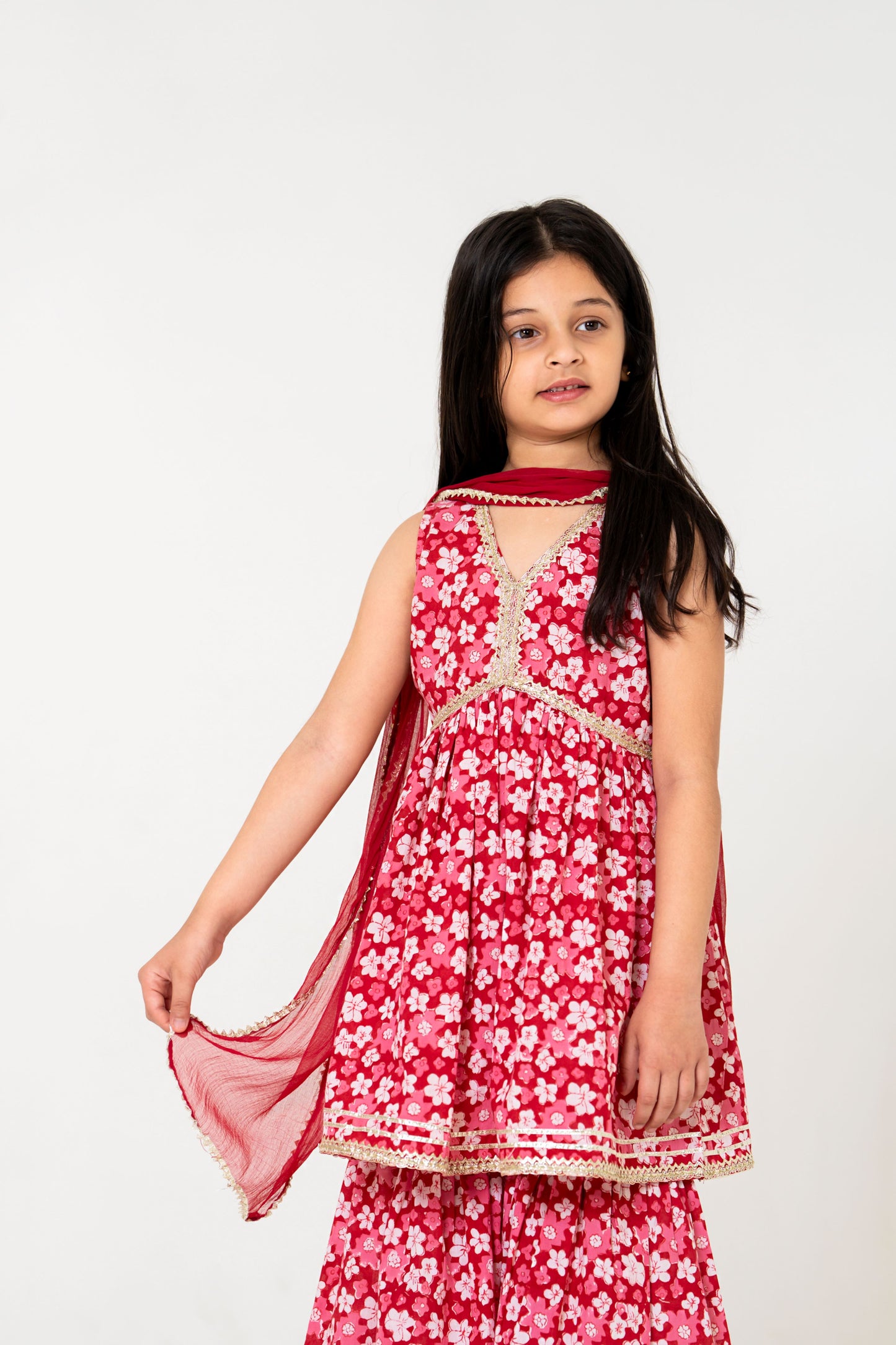 Radiant Red Jaipuri Kurti Sharara Set
