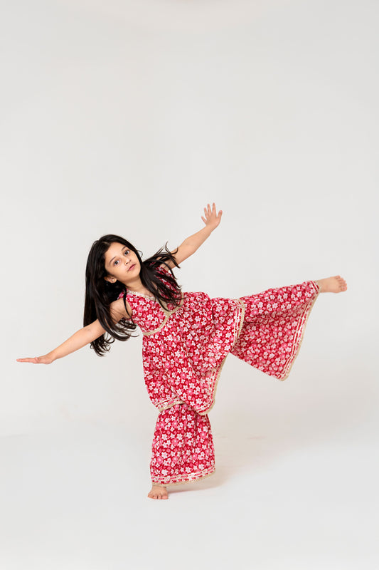 Radiant Red Jaipuri Kurti Sharara Set