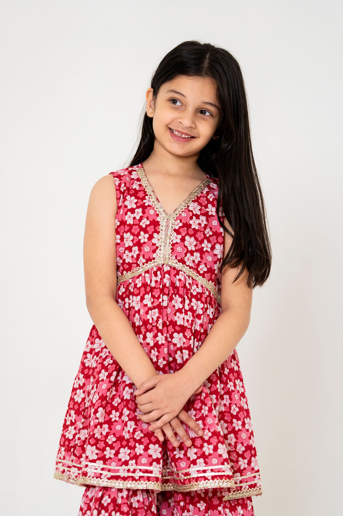 Radiant Red Jaipuri Kurti Sharara Set