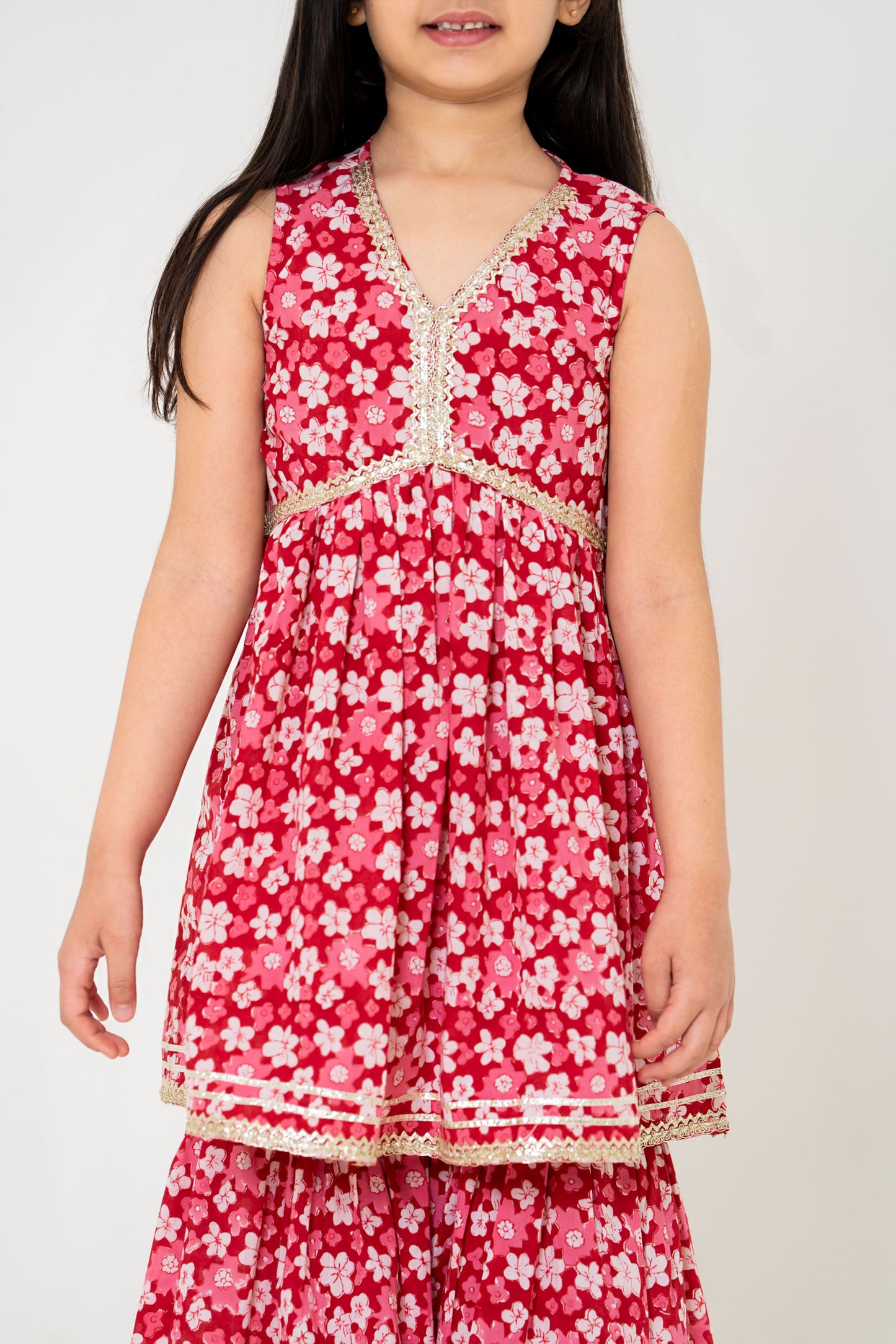 Radiant Red Jaipuri Kurti Sharara Set