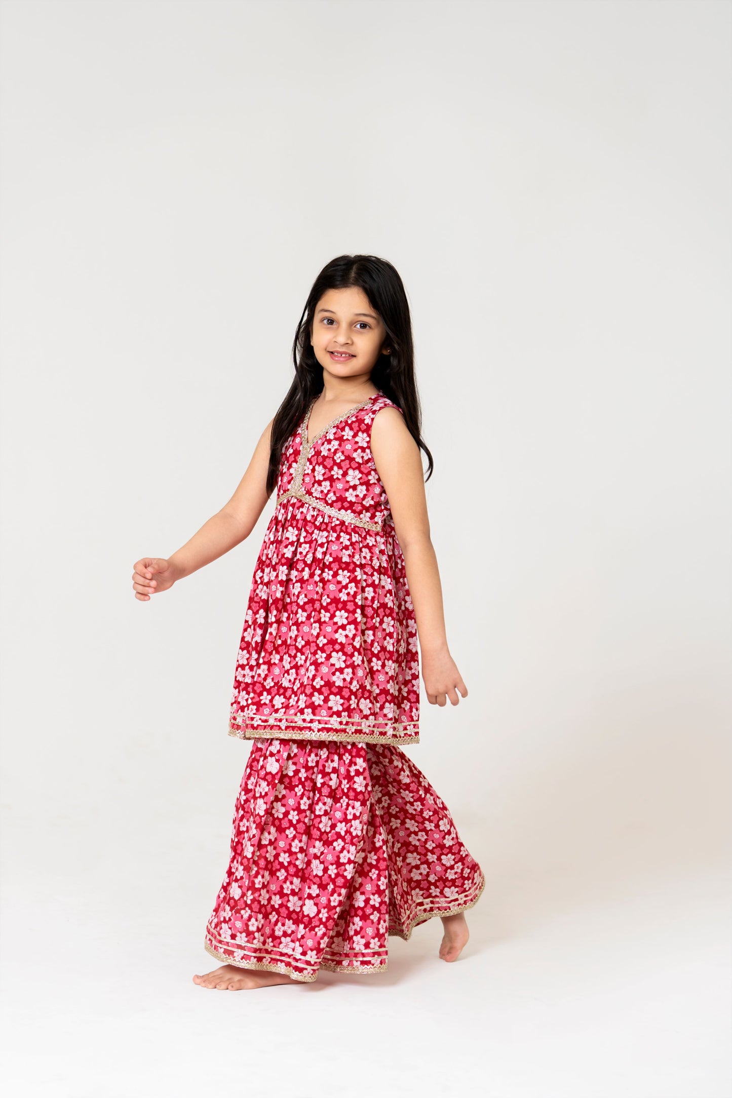 Radiant Red Jaipuri Kurti Sharara Set