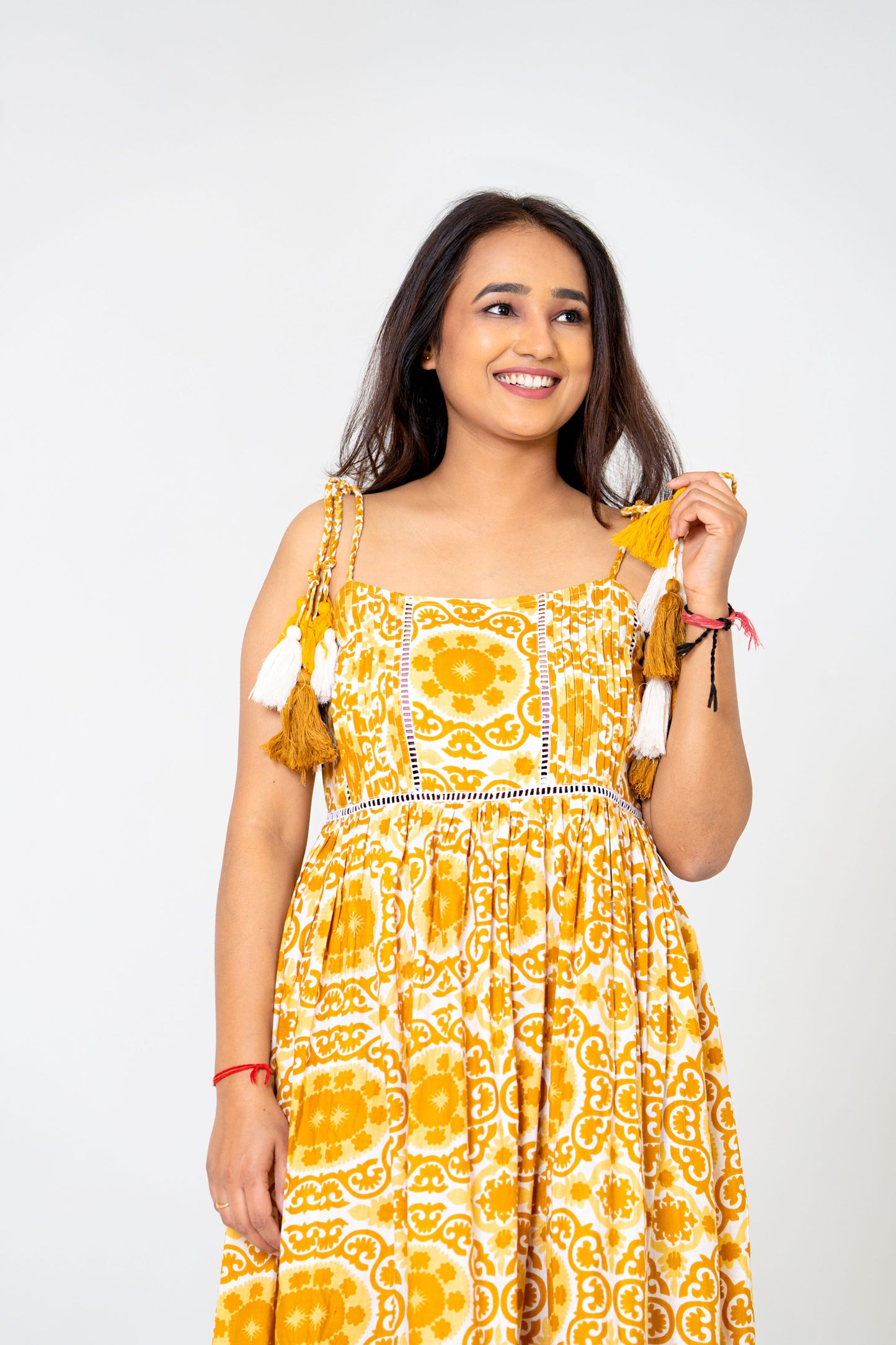 Radiant Mustard Yellow Printed Midi Dress