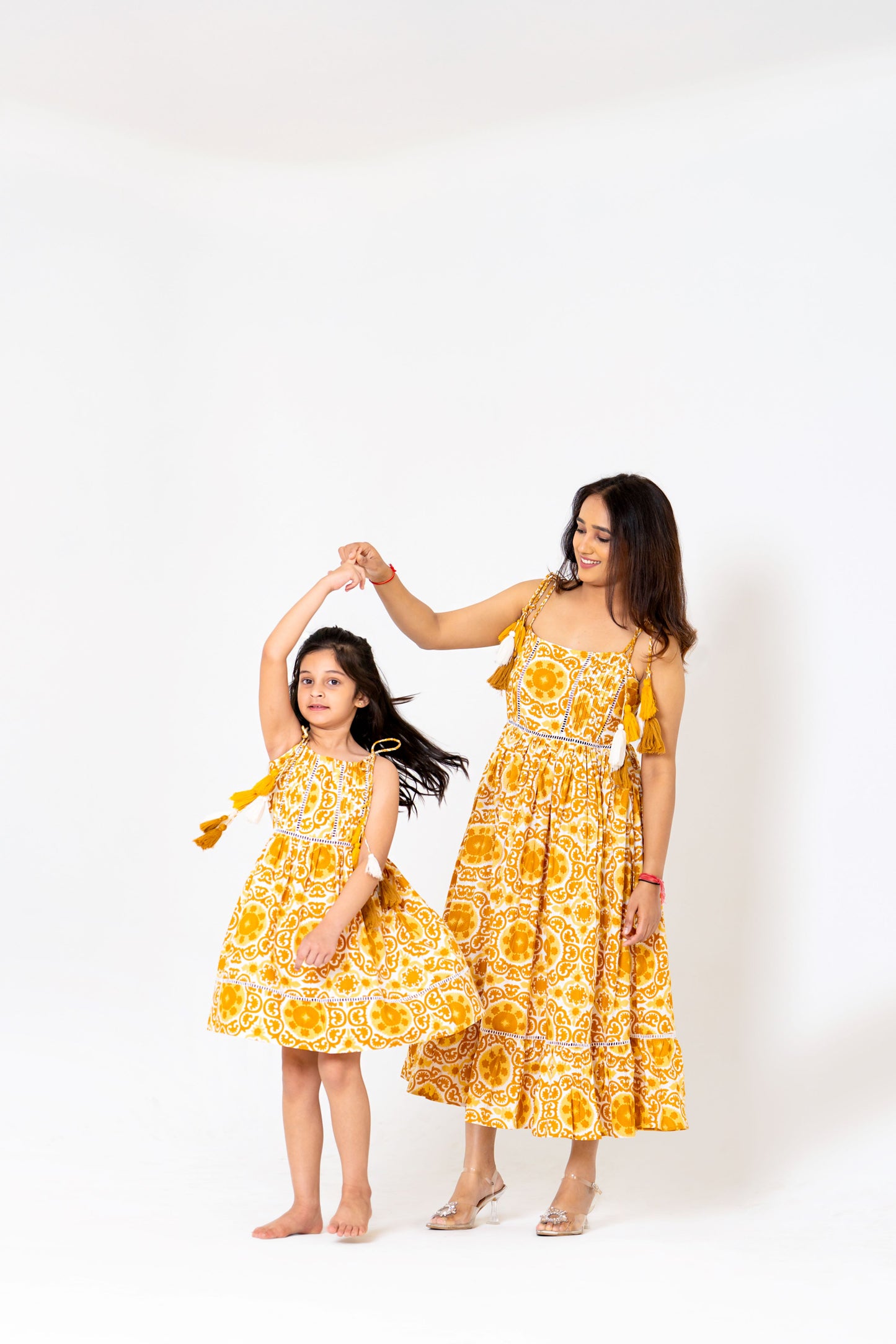 Radiant Mustard Yellow Printed Midi Dress
