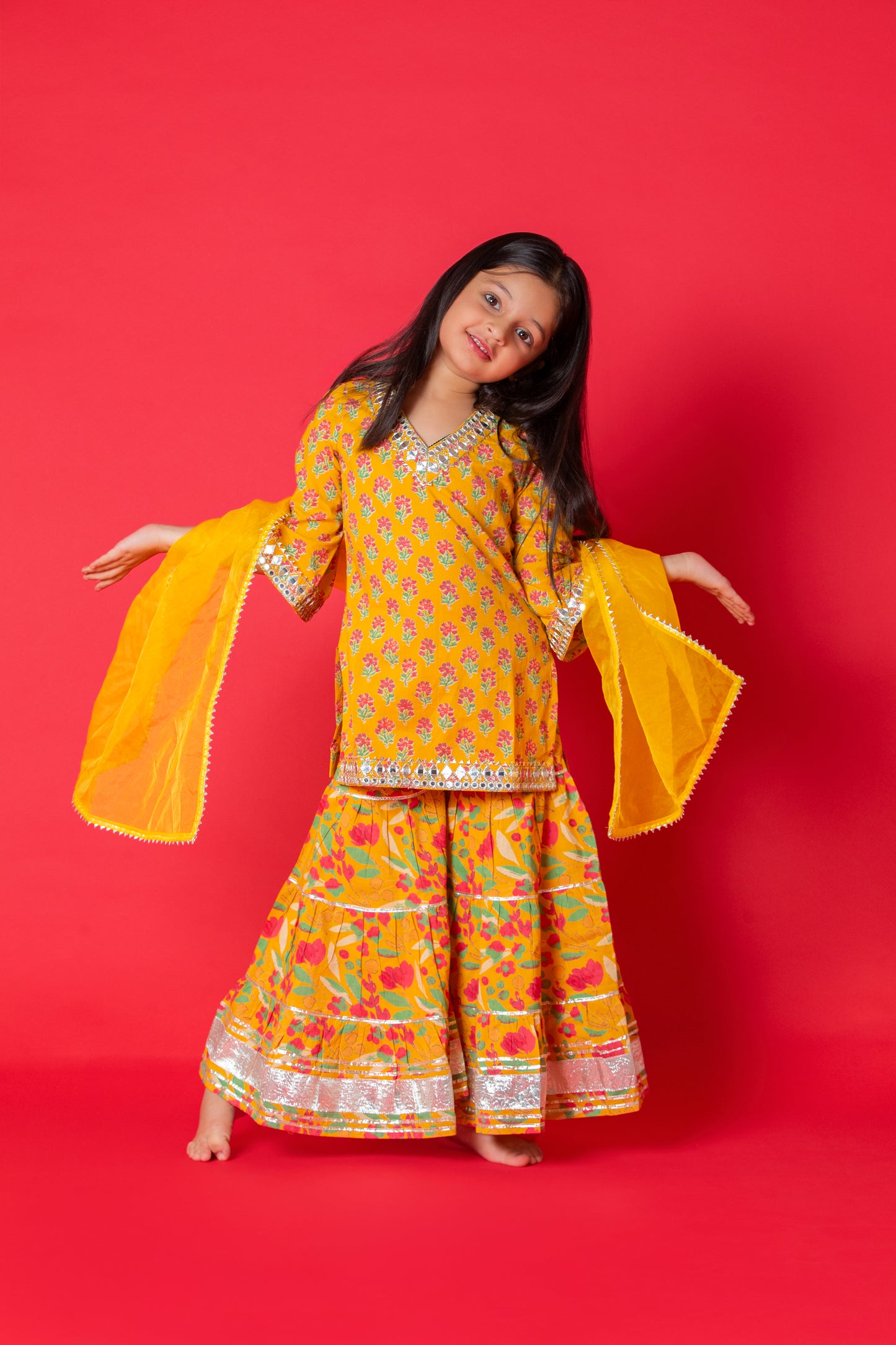 Yellow Mirror & Gota Work Set - Twinning in Tradition
