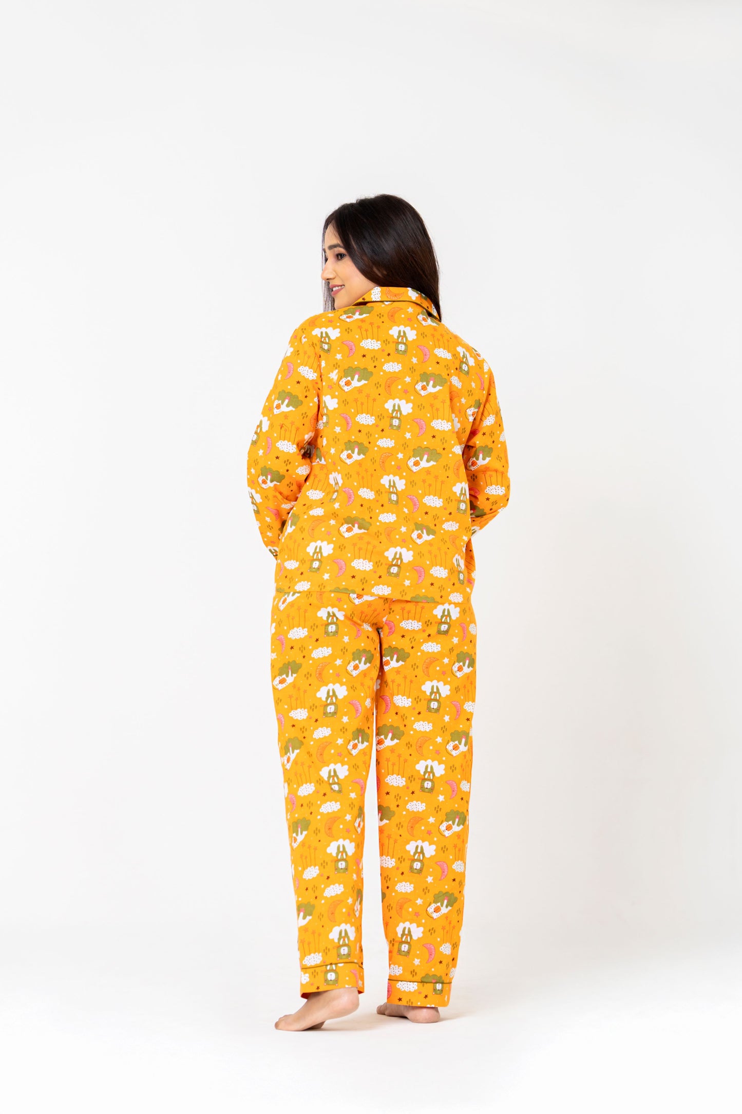 Cozy Orange Cartoon Print Night Suit Set