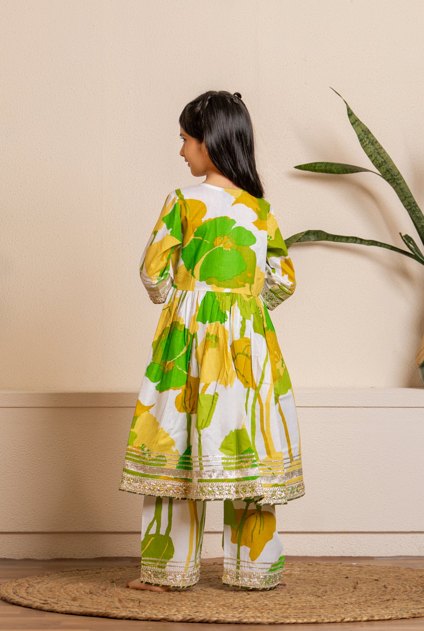 White & Lime Gota Work Kurta Set for Mom & Daughter - Twinning in Tradition