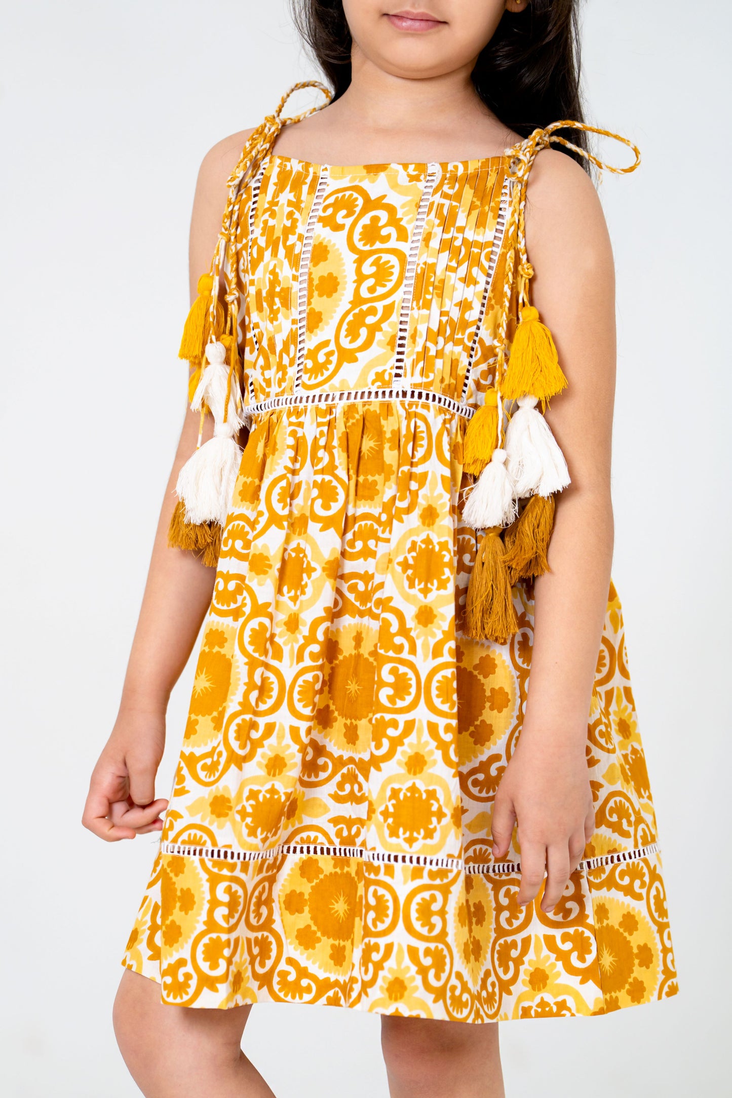 Chic White & Mustard Yellow Floral Midi Dress