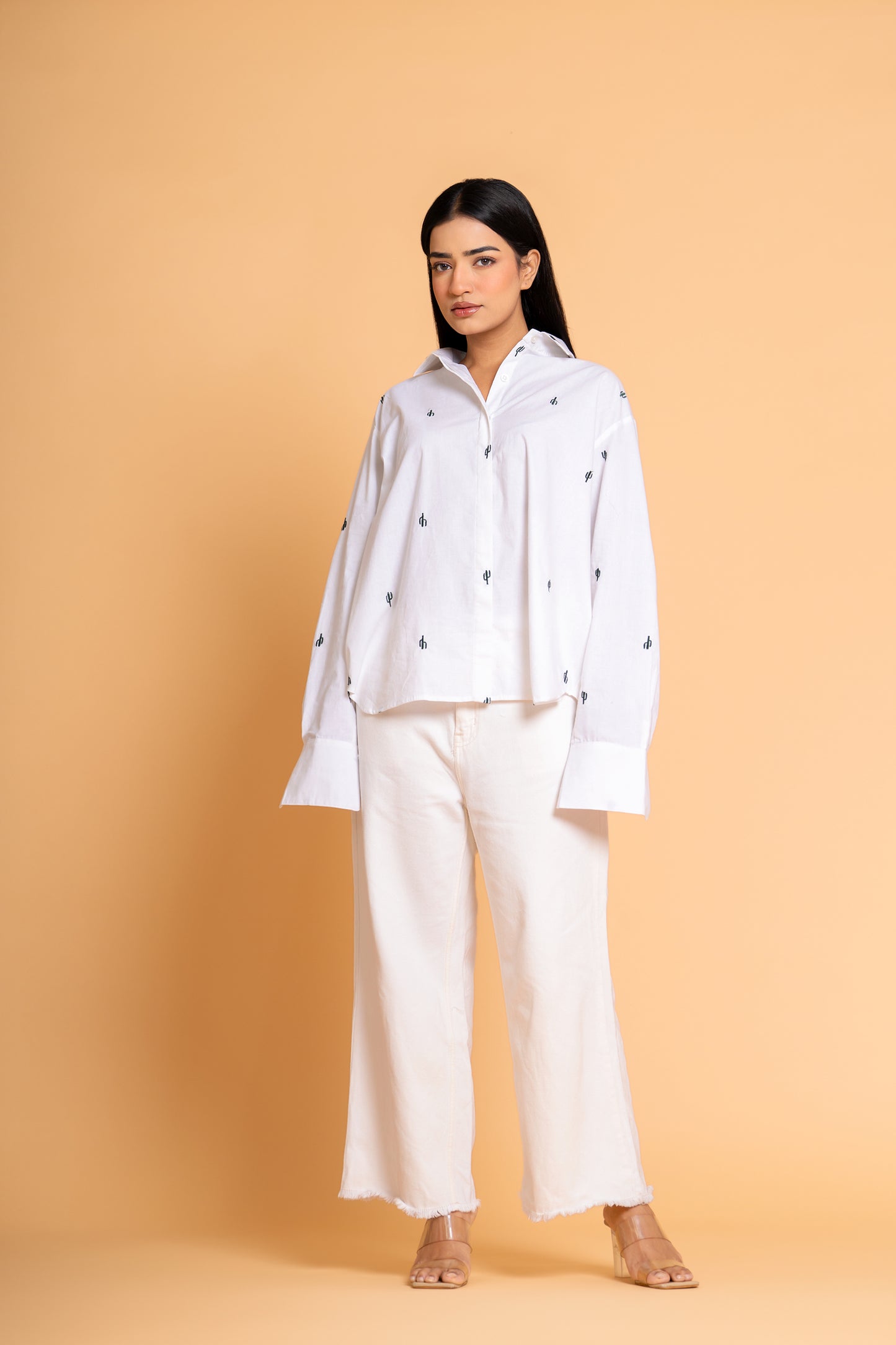 White Cactus Motif Shirt