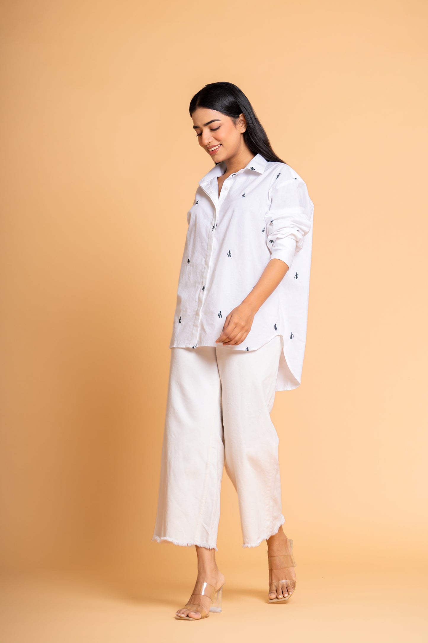 White Cactus Motif Shirt
