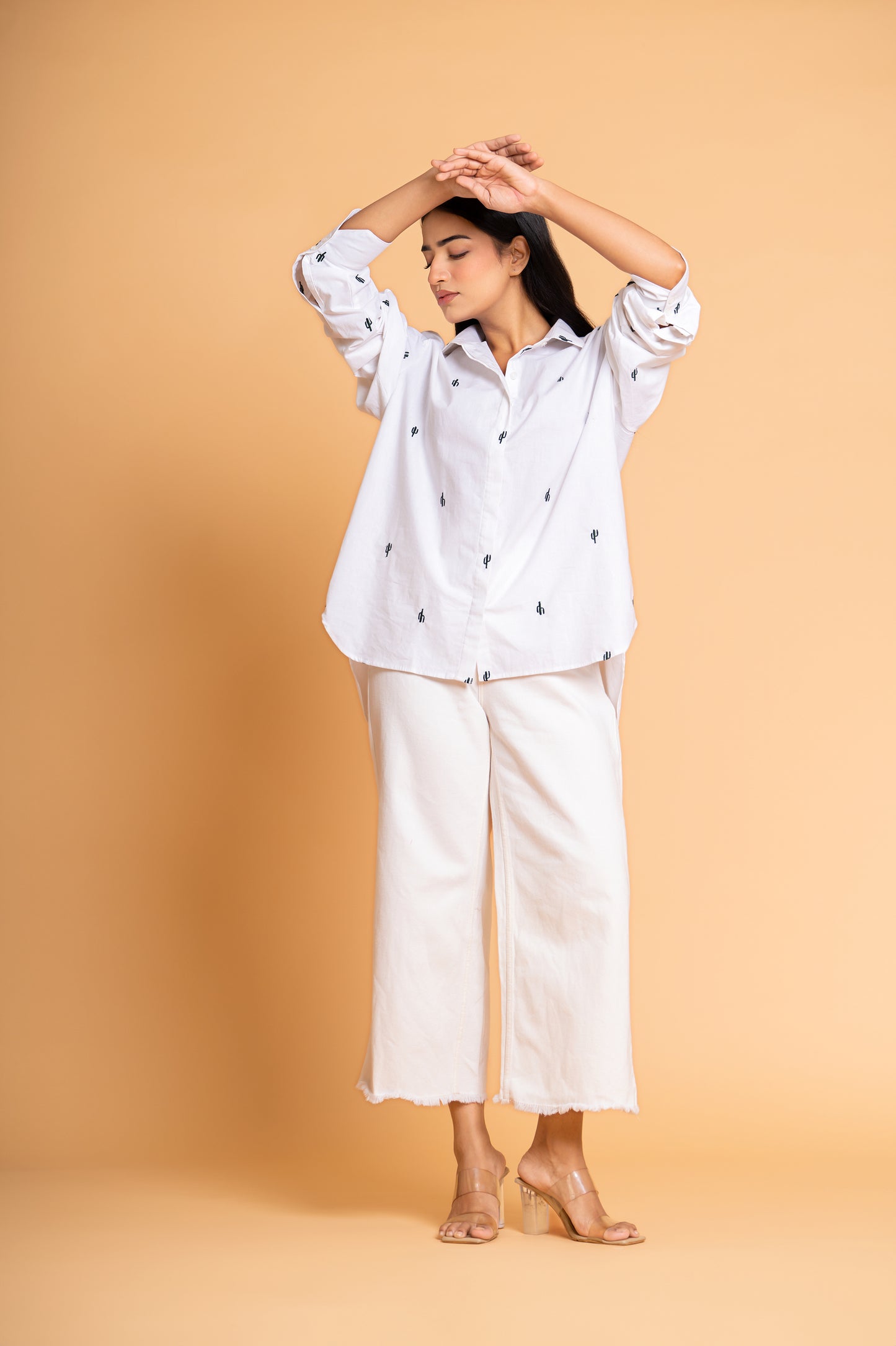 White Cactus Motif Shirt