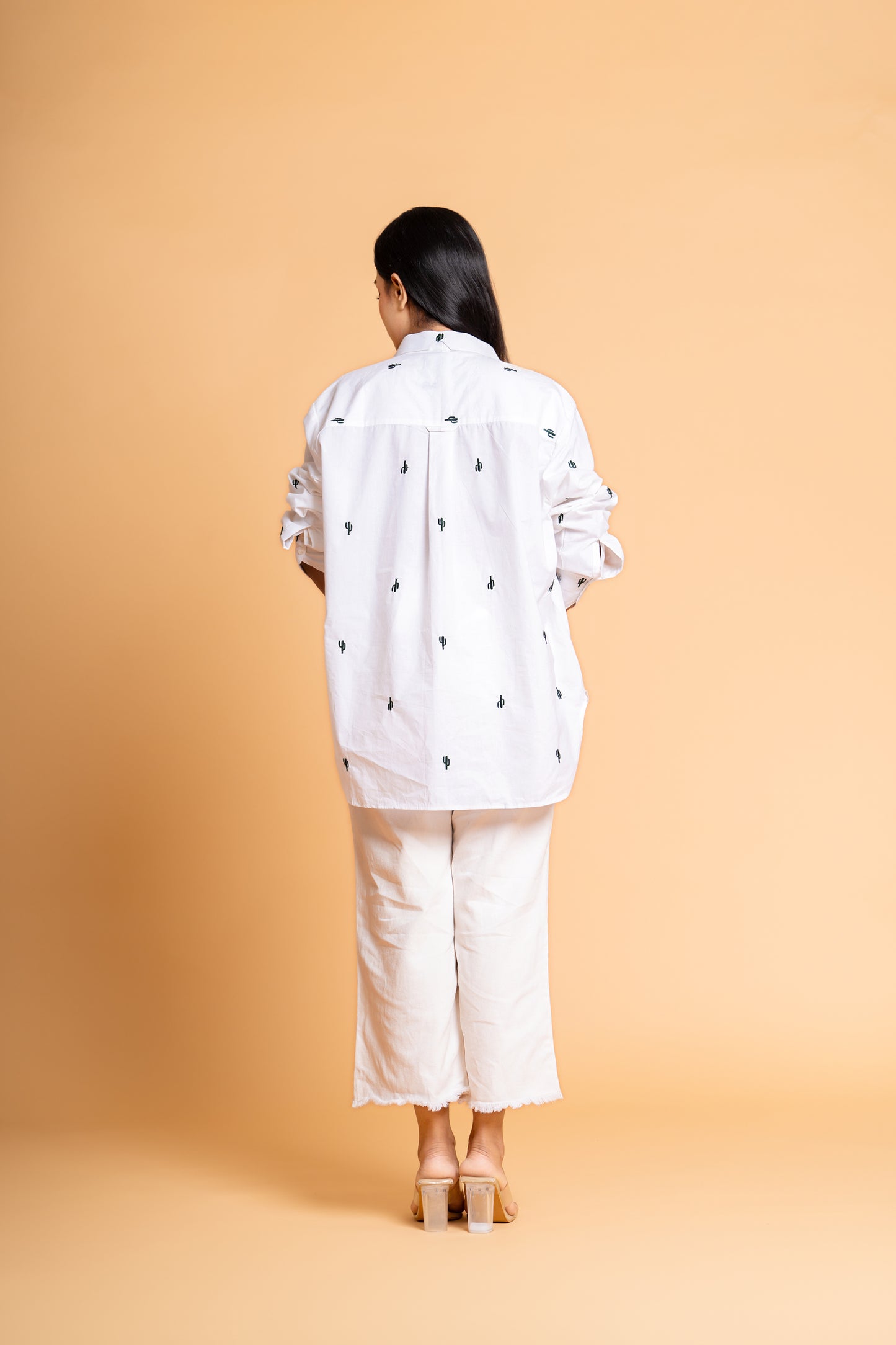 White Cactus Motif Shirt