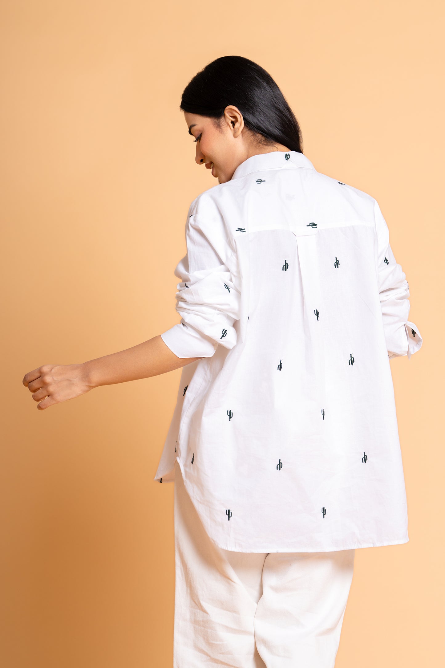White Cactus Motif Shirt