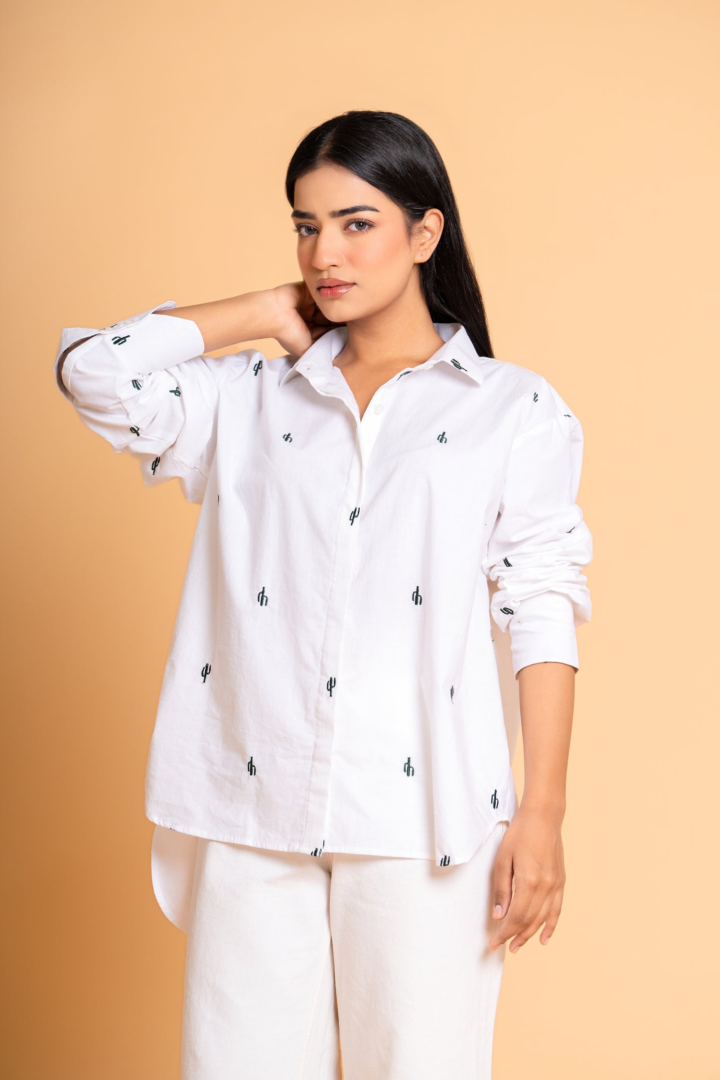 White Cactus Motif Shirt