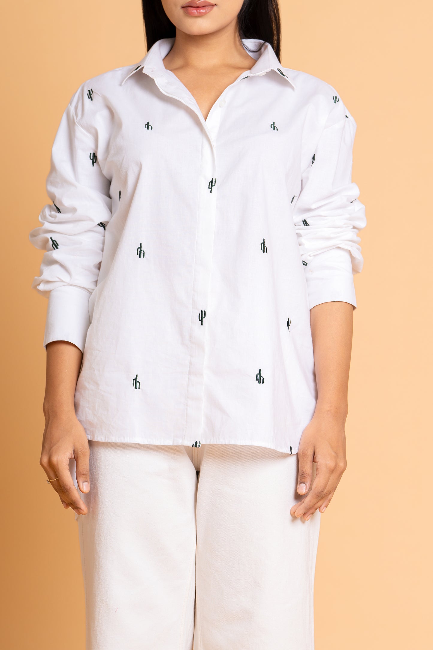 White Cactus Motif Shirt