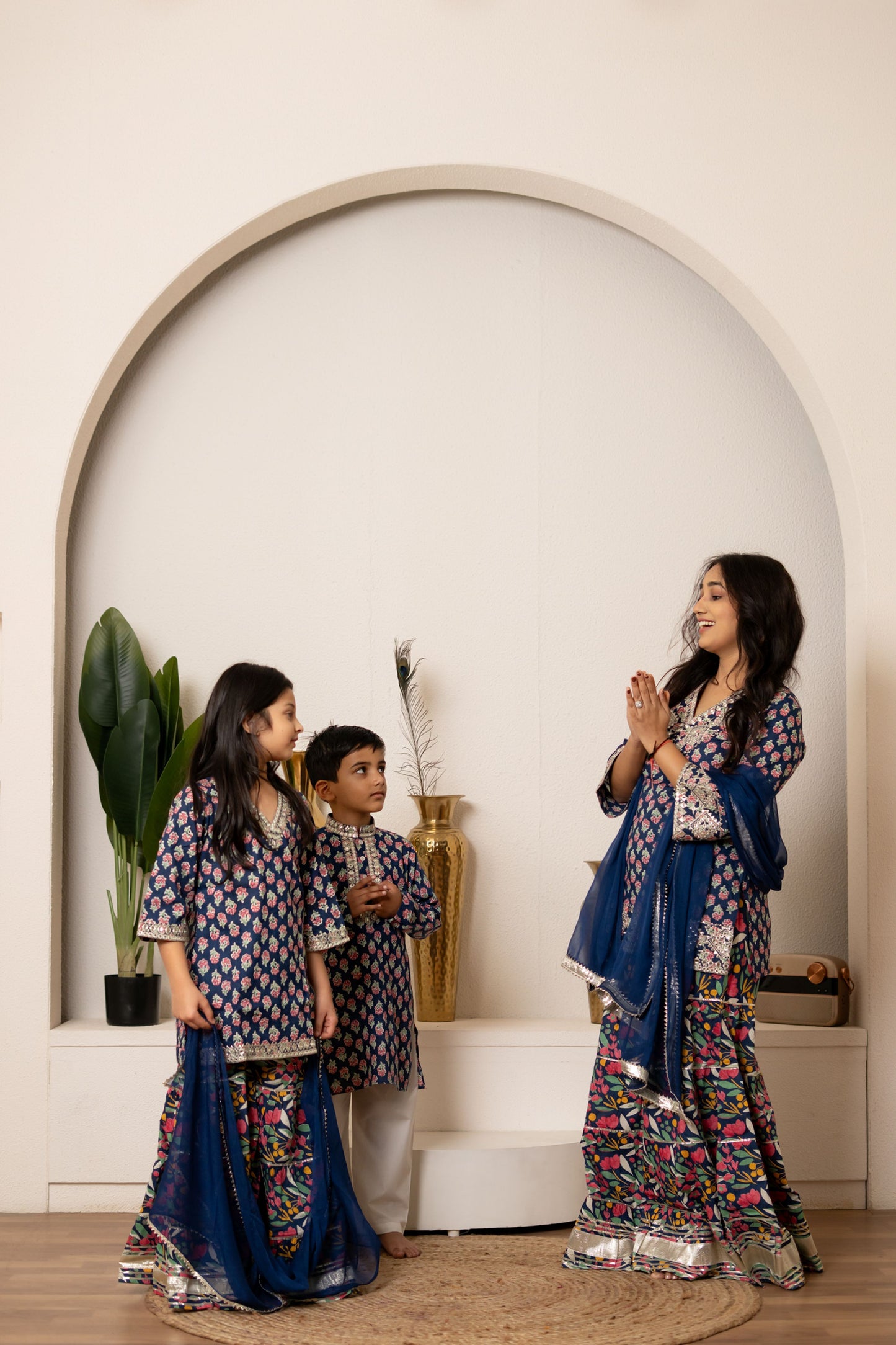 Blue Mirror & Gota Work Set - Family Trio Look