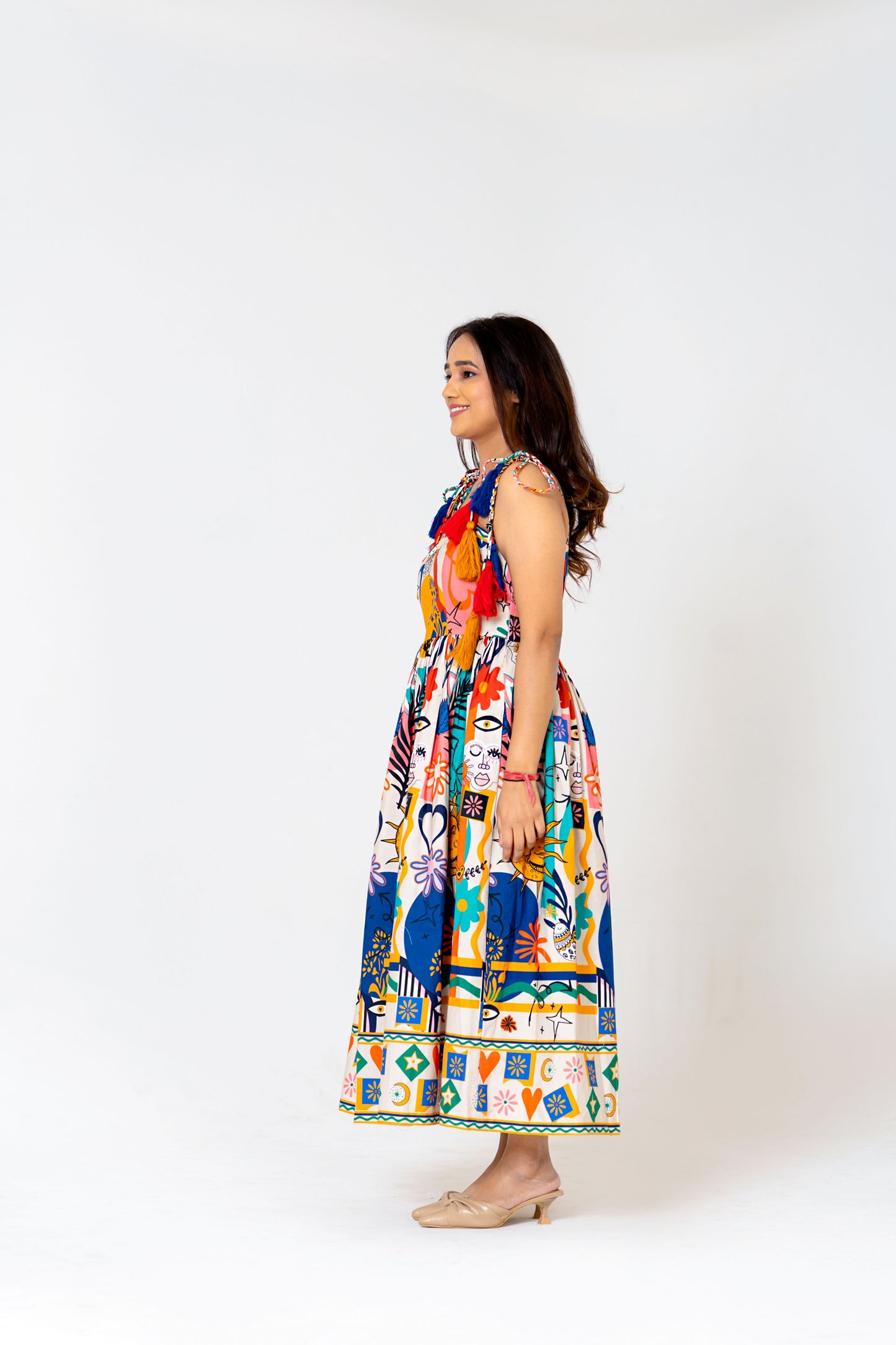 Celestial Sun & Birds Dance Dress β Where Art Meets Elegance