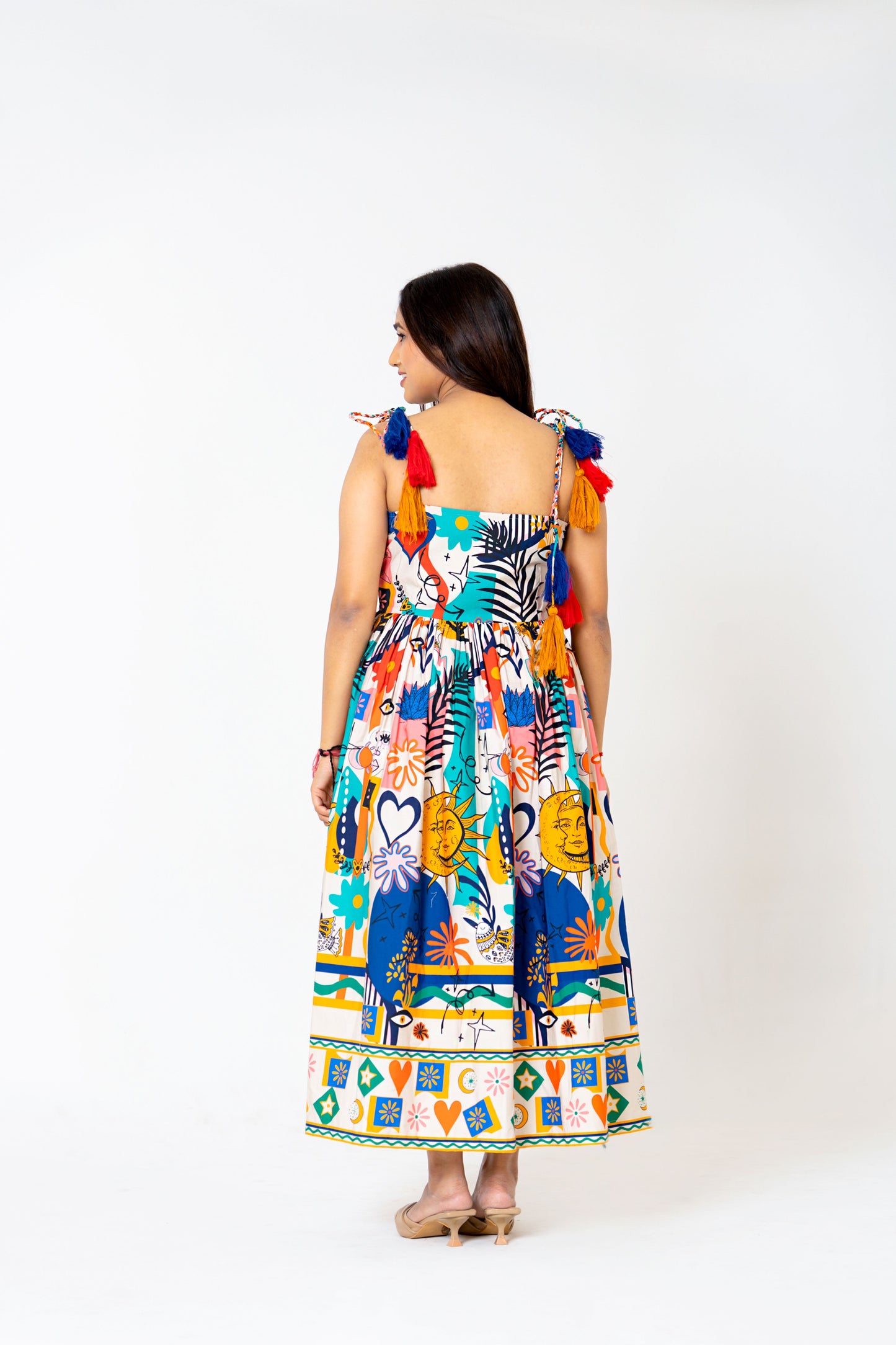 Celestial Sun & Birds Dance Dress β Where Art Meets Elegance