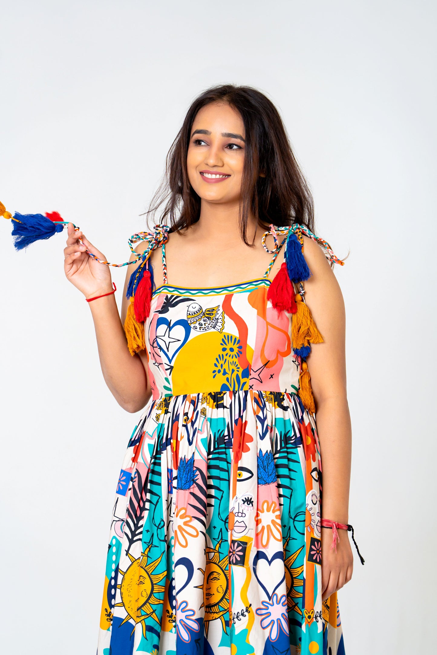 Celestial Sun & Birds Dance Dress β Where Art Meets Elegance