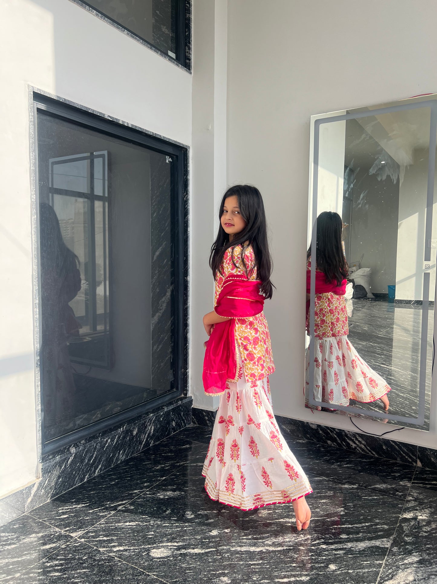 Pink Daisy Sharara Set For Girls