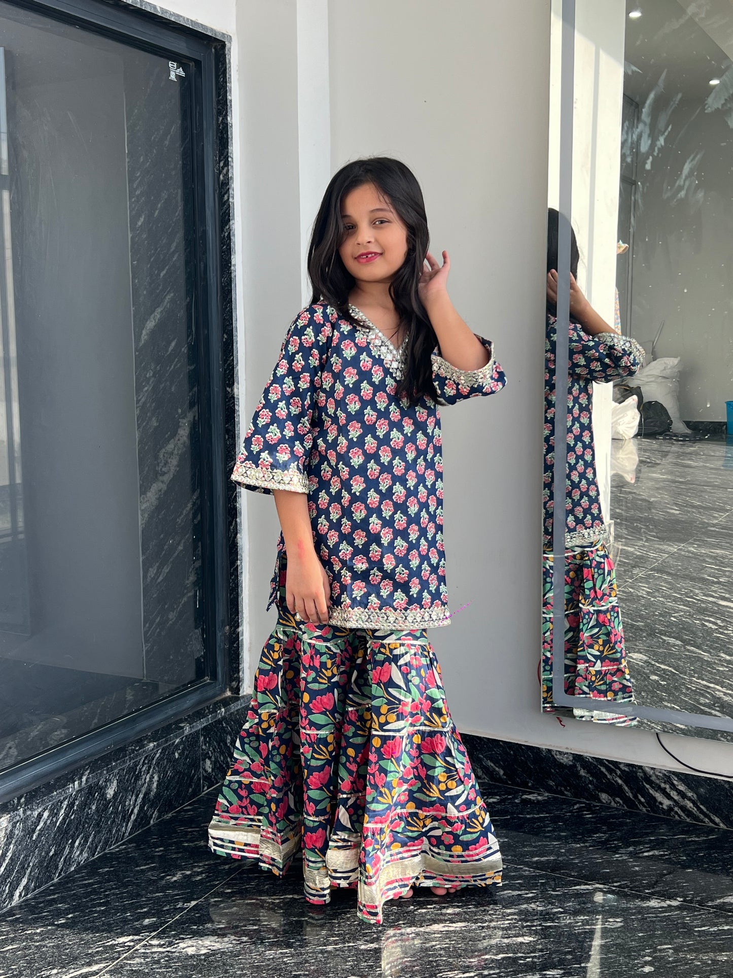 Blue Orchid 3-pc Kurti, Sharara & Dupatta Set for Girls