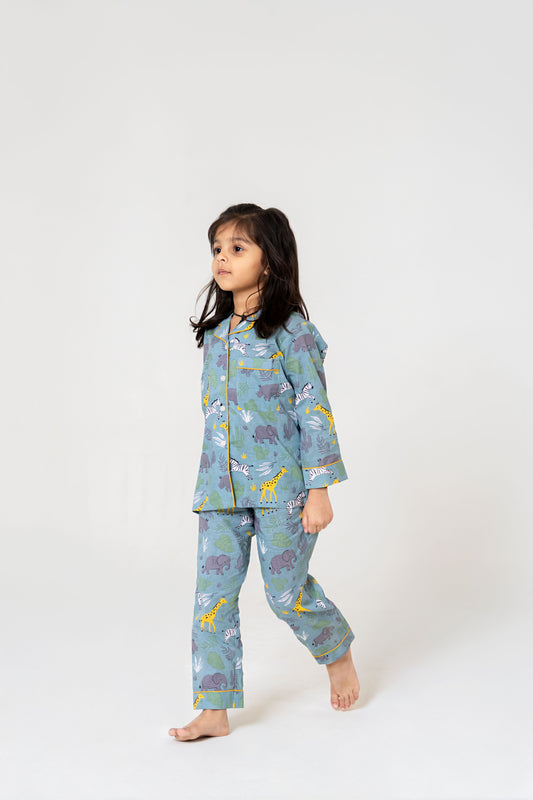 Cozy Grey Animal Print Night Suit Set