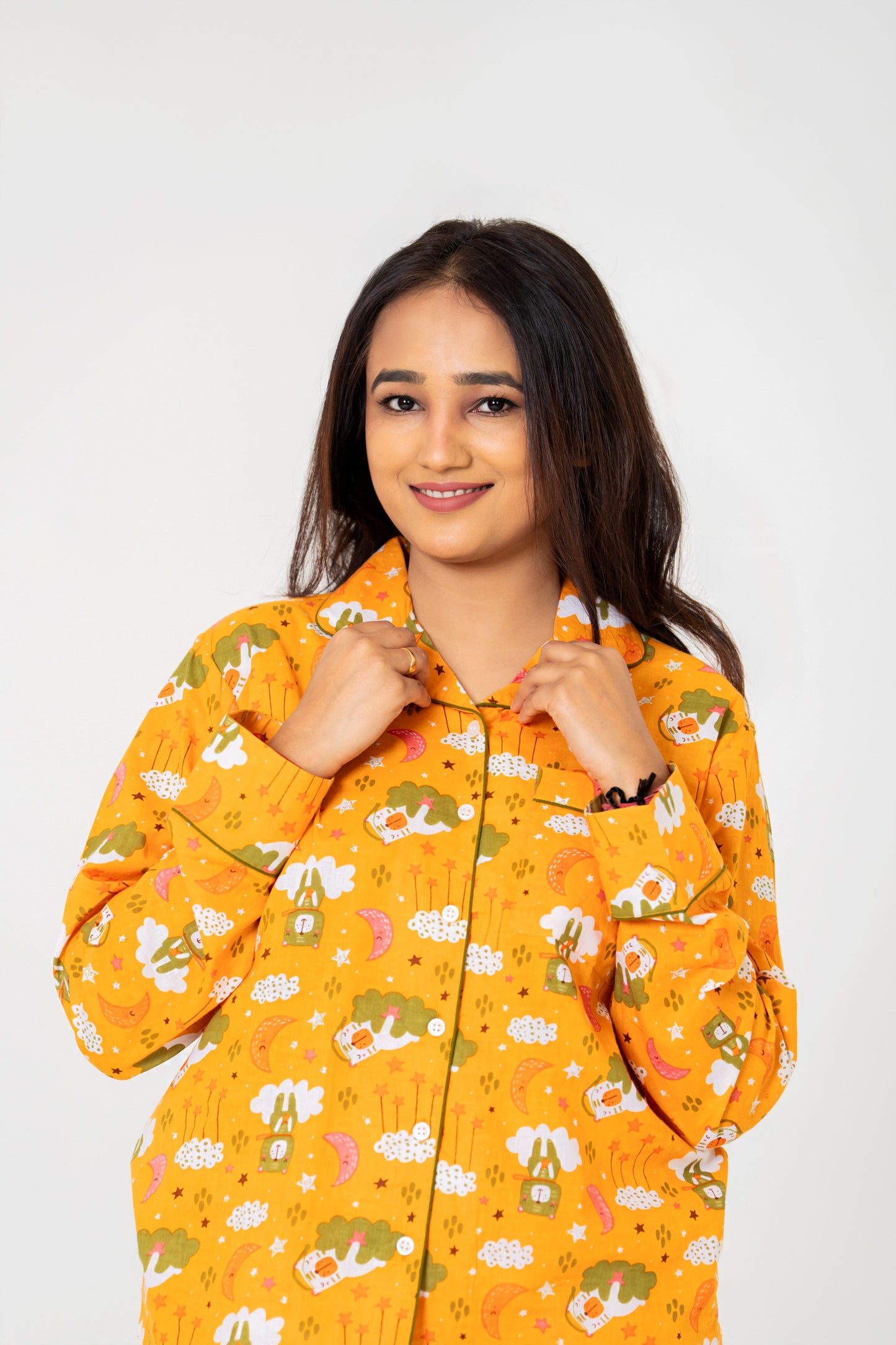 Cozy Orange Cartoon Print Night Suit Set