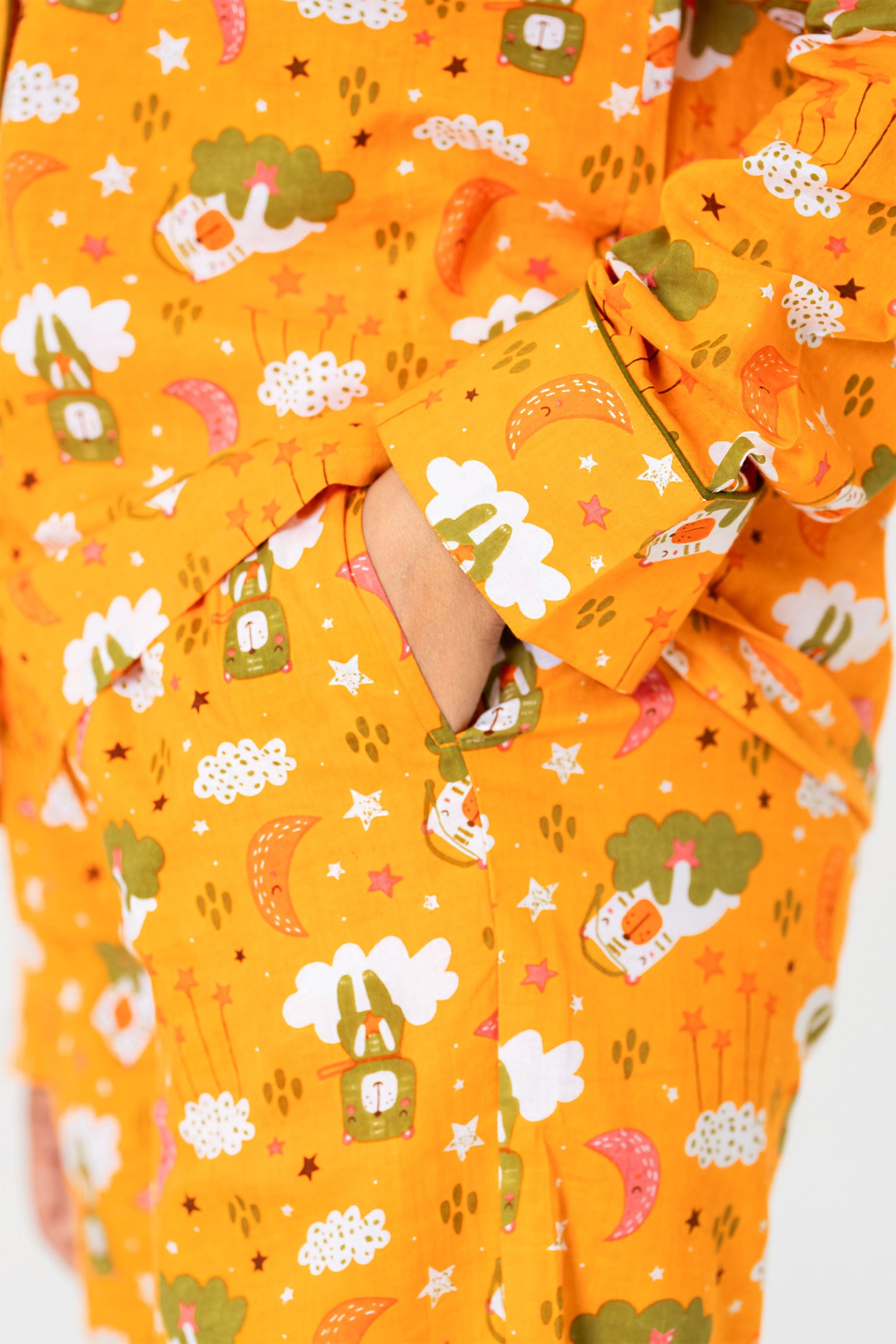 Cozy Orange Cartoon Print Night Suit Set