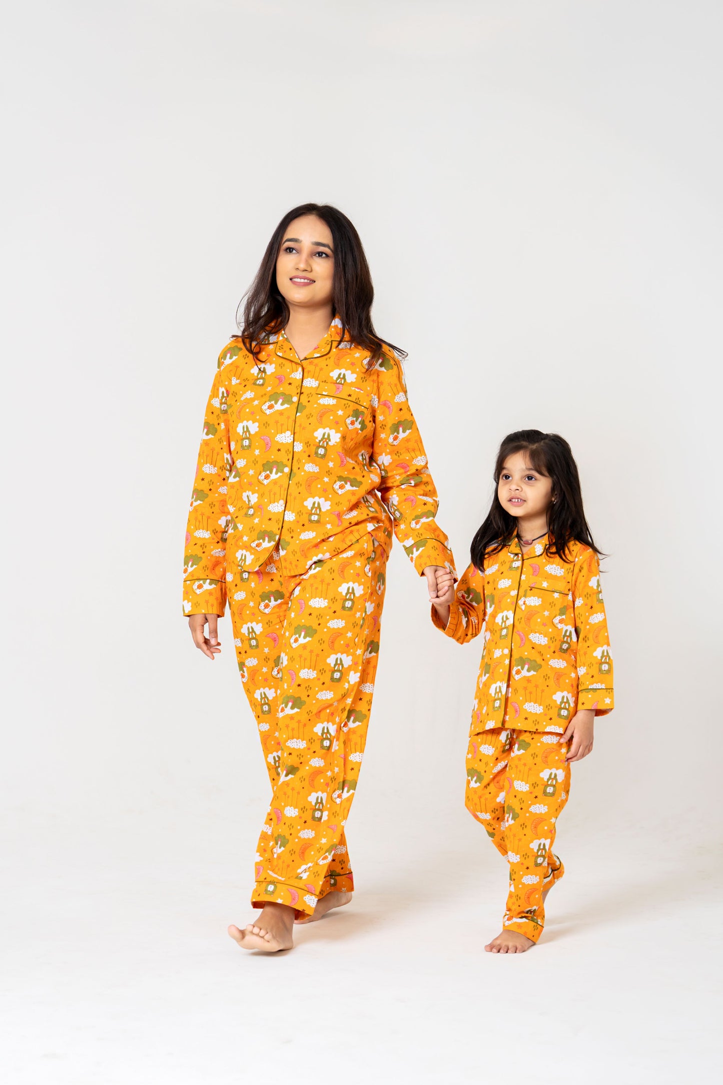 Cozy Orange Cartoon Print Night Suit Set